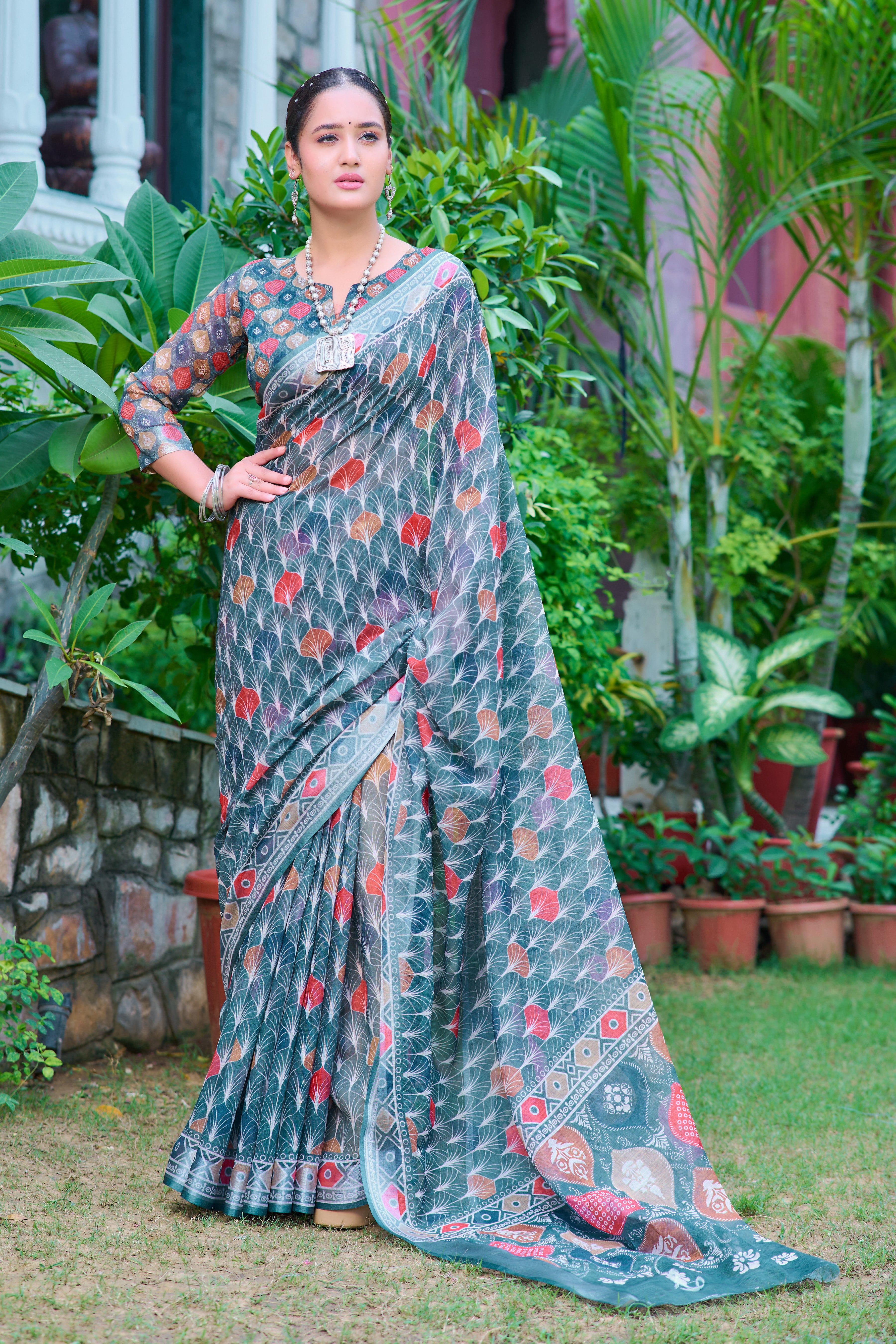 FANCY COTTON LINEN SAREE WITH SUPERB DIGITAL PRINT