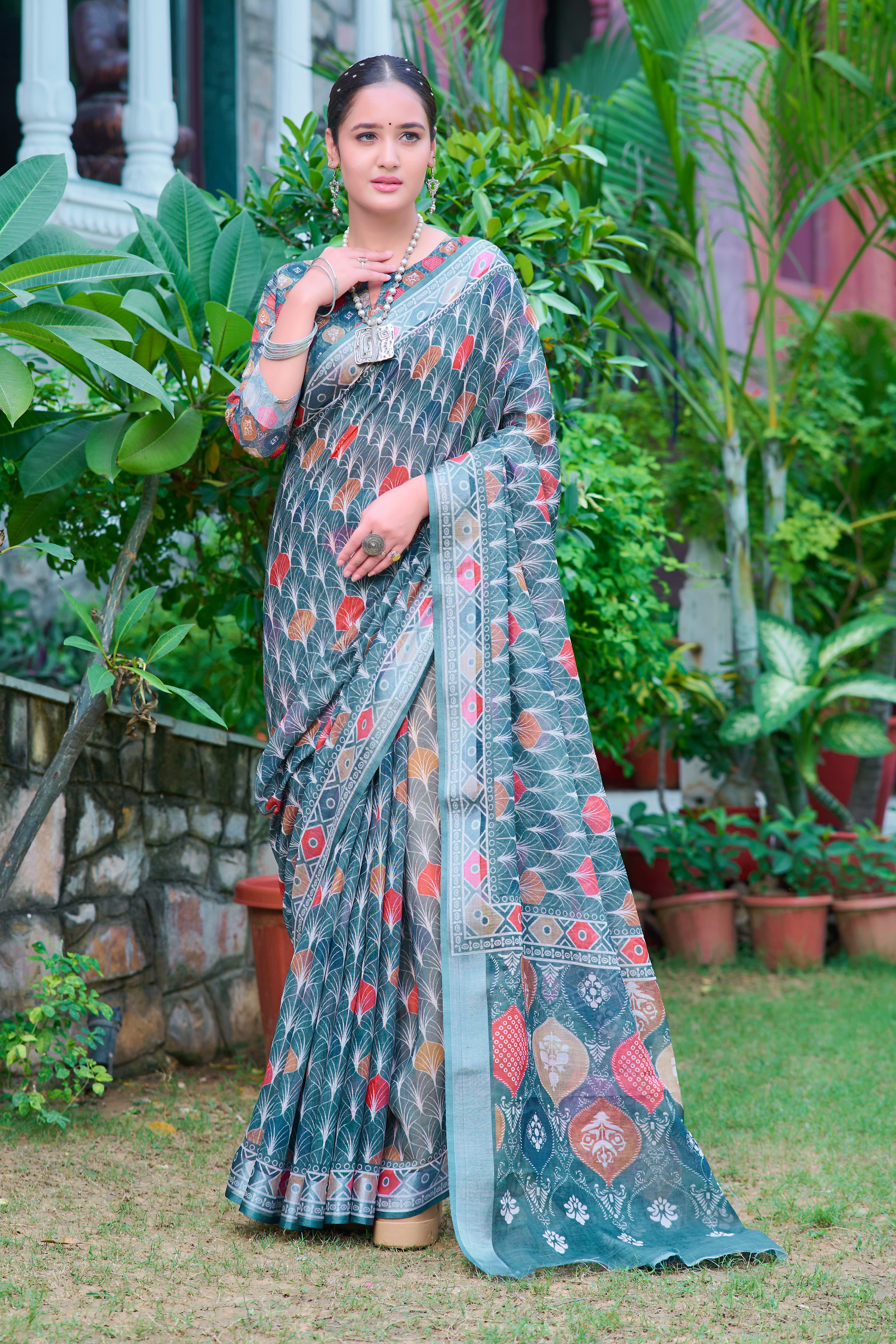 FANCY COTTON LINEN SAREE WITH SUPERB DIGITAL PRINT