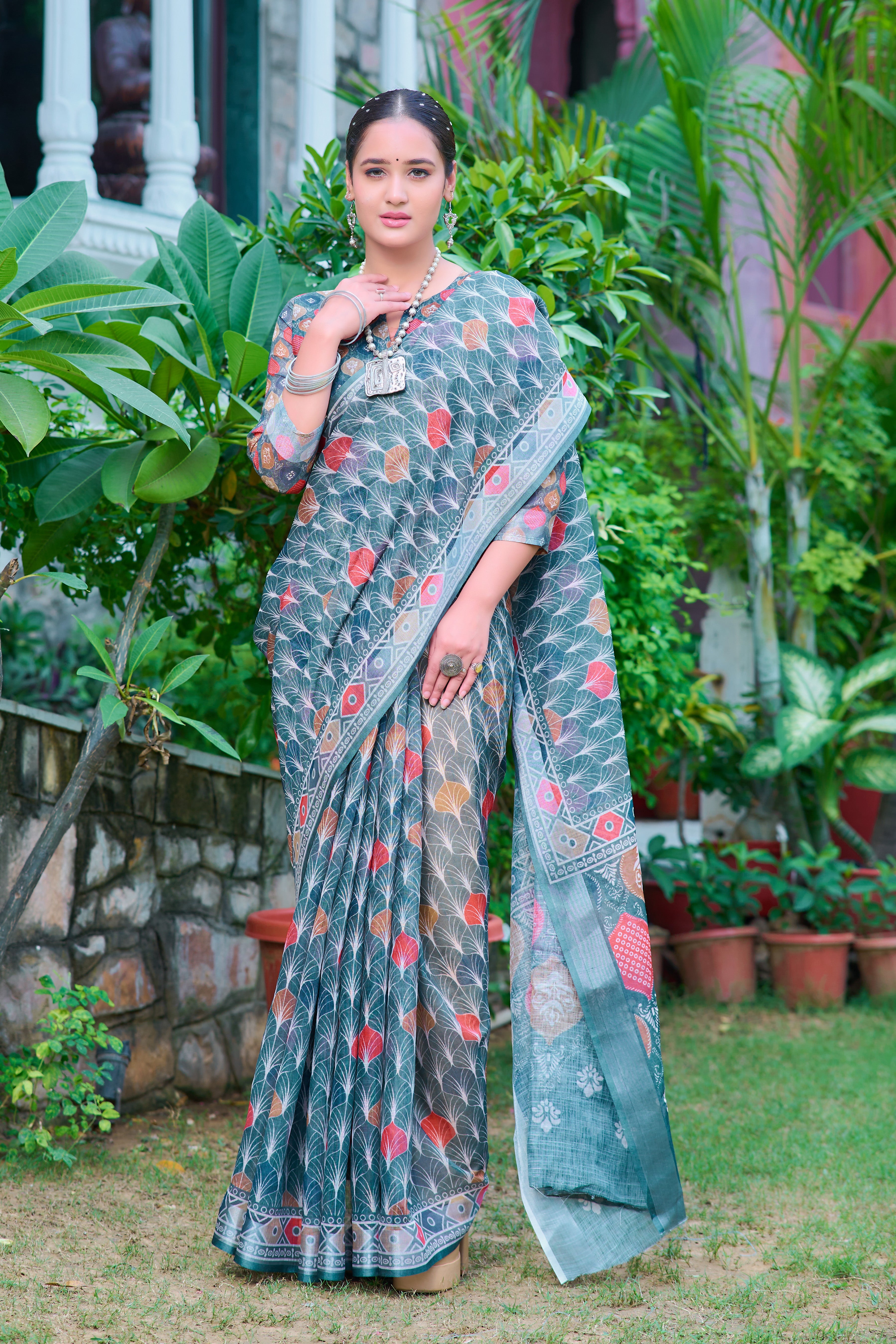 FANCY COTTON LINEN SAREE WITH SUPERB DIGITAL PRINT