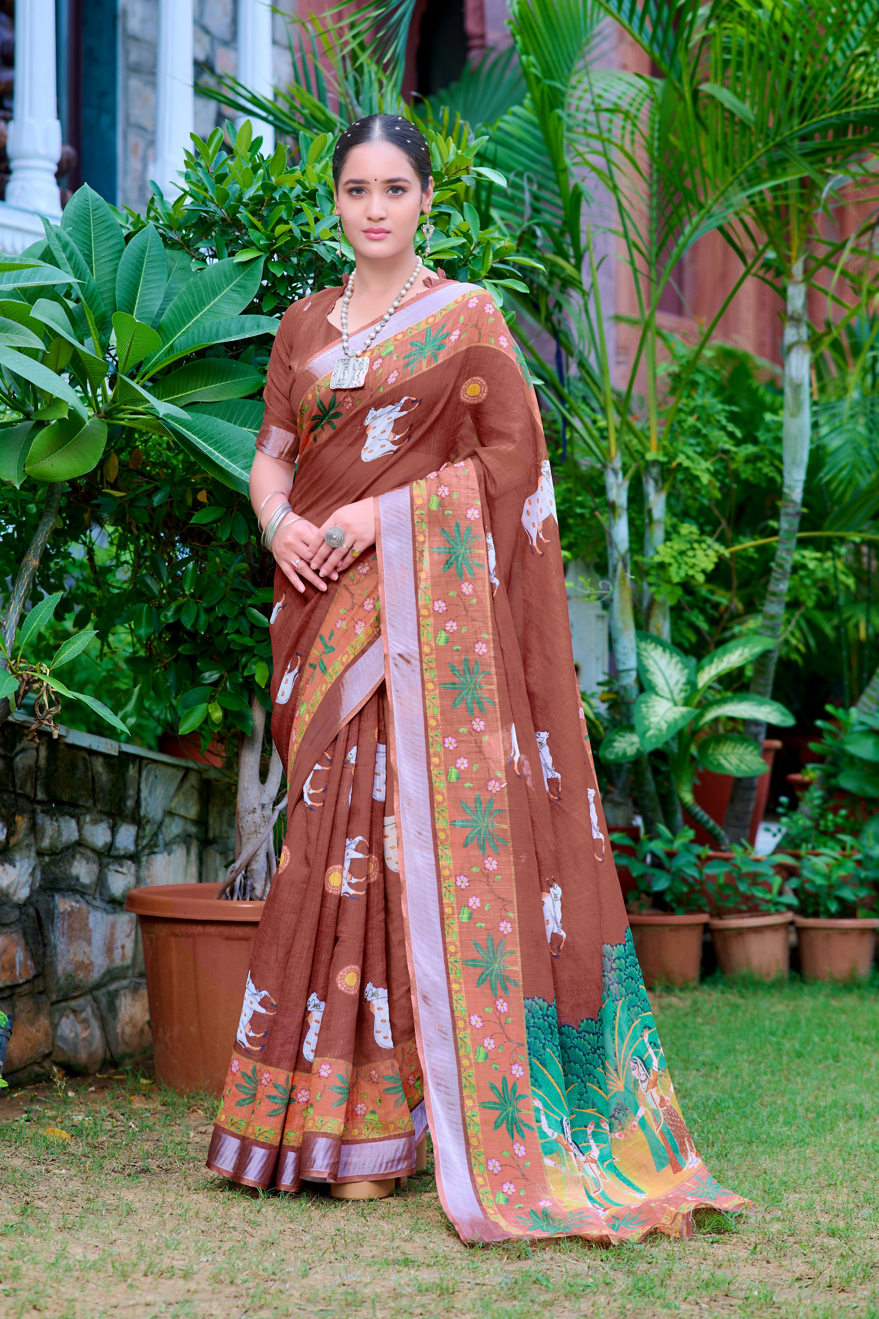 FANCY COTTON LINEN SAREE WITH SUPERB DIGITAL PRINT