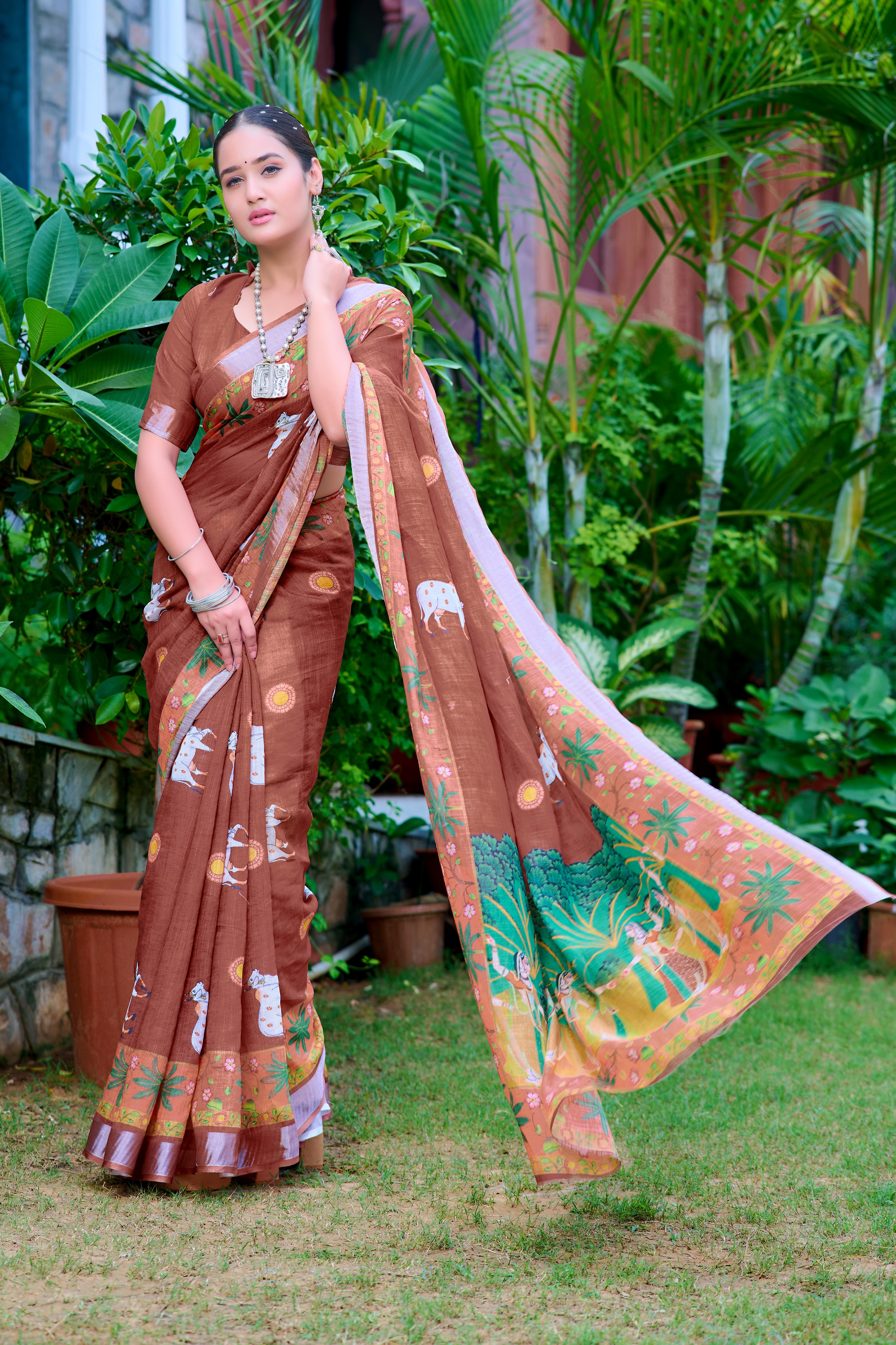 FANCY COTTON LINEN SAREE WITH SUPERB DIGITAL PRINT