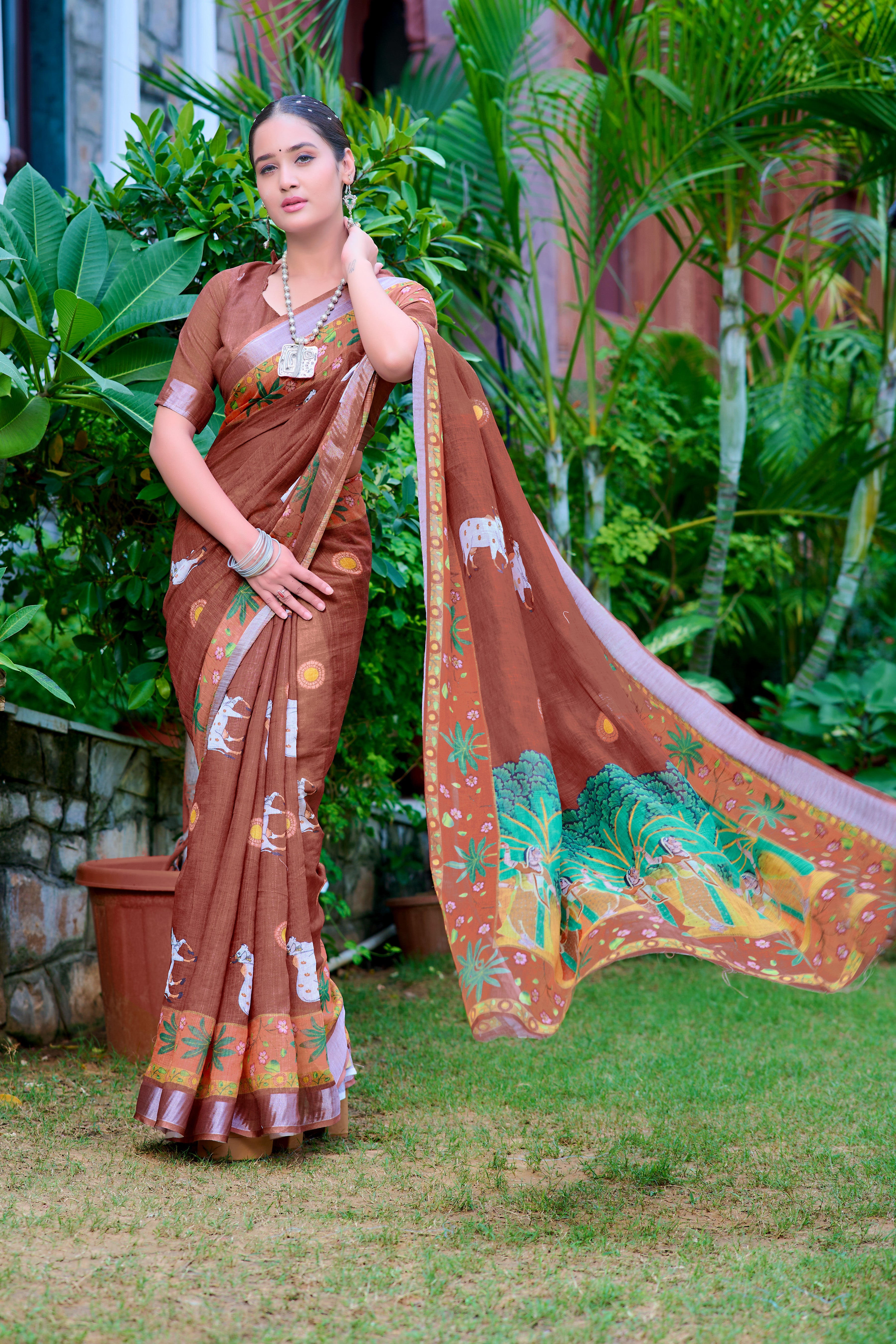 FANCY COTTON LINEN SAREE WITH SUPERB DIGITAL PRINT