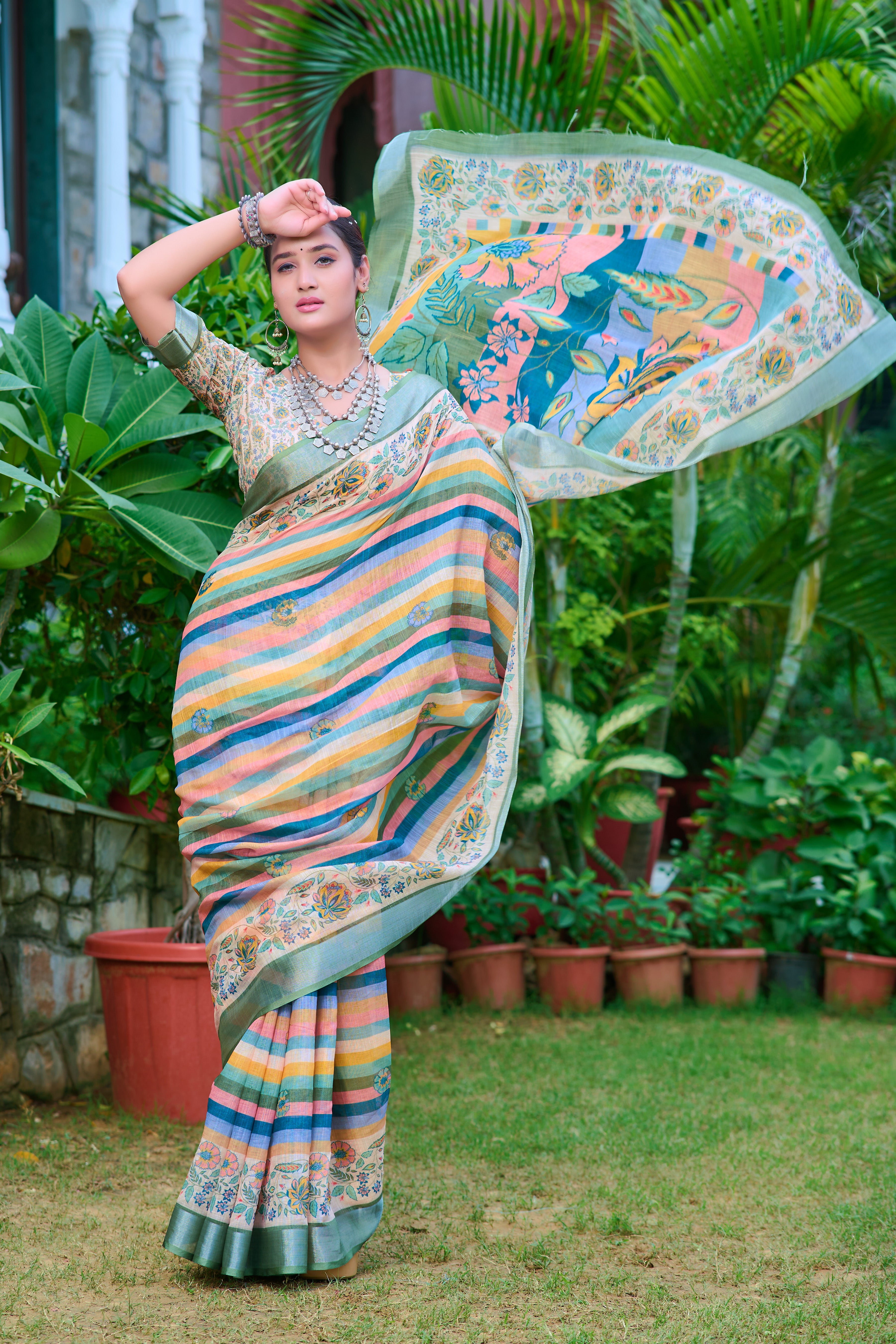 FANCY COTTON LINEN SAREE WITH SUPERB DIGITAL PRINT