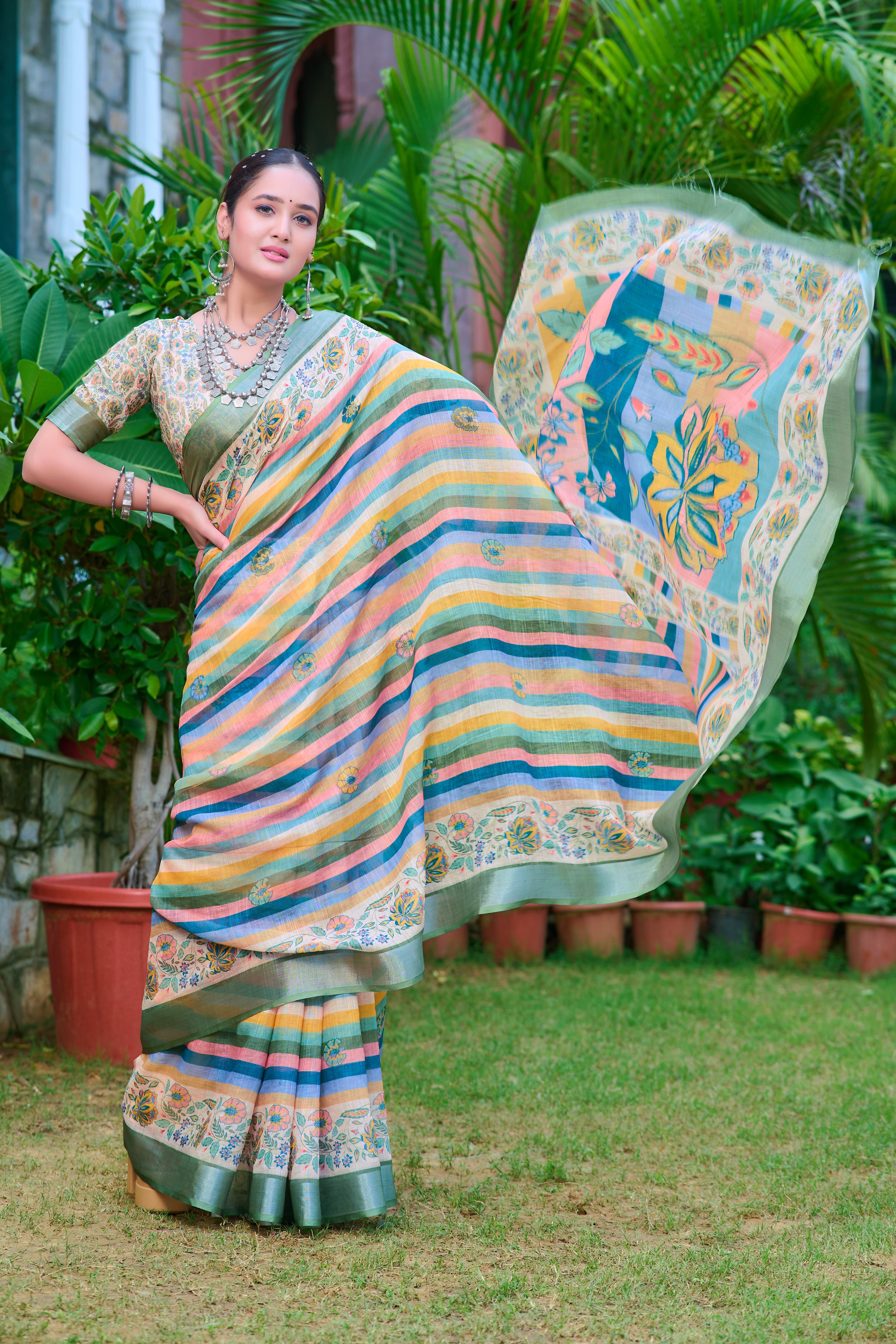 FANCY COTTON LINEN SAREE WITH SUPERB DIGITAL PRINT