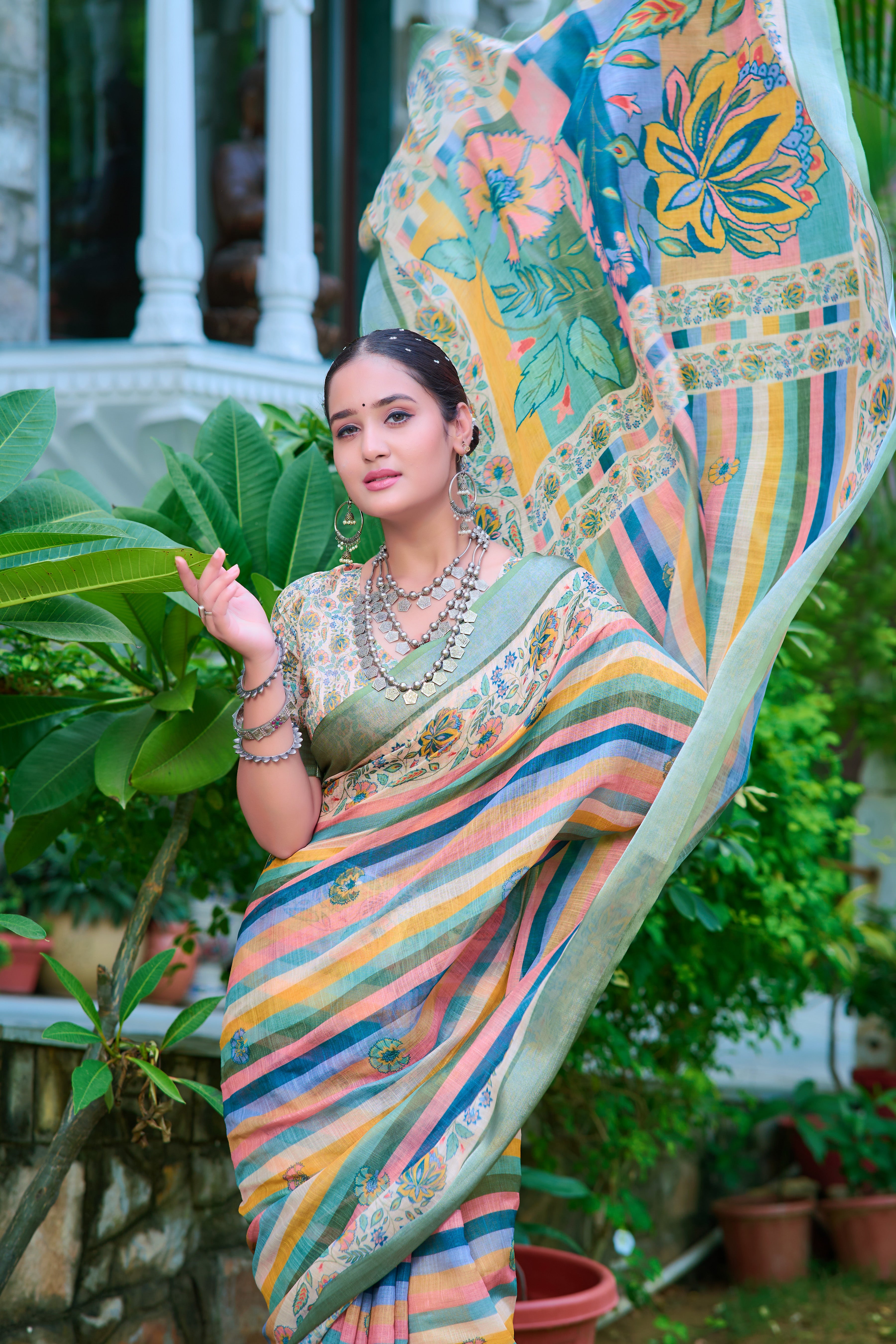 FANCY COTTON LINEN SAREE WITH SUPERB DIGITAL PRINT