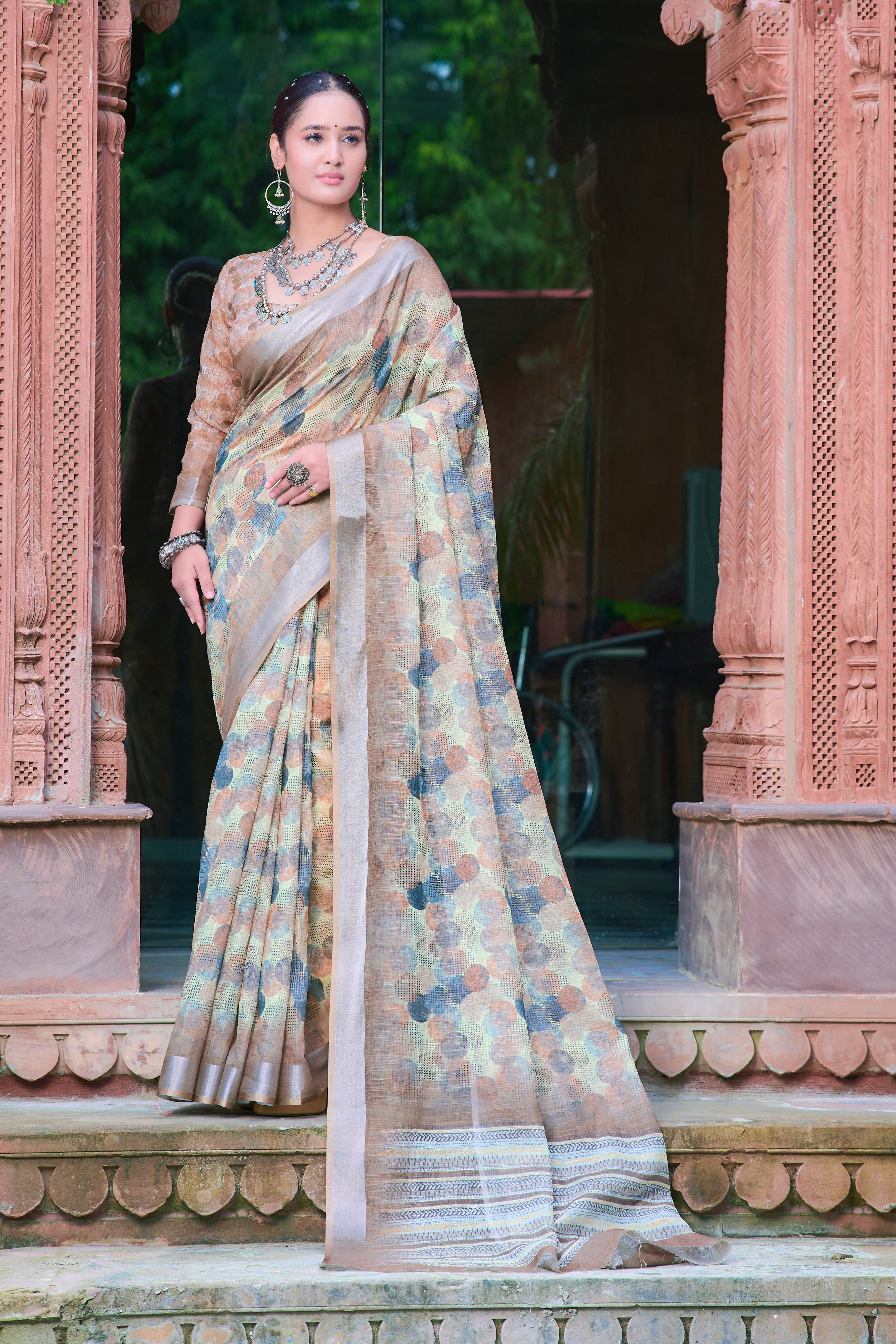 FANCY COTTON LINEN SAREE WITH SUPERB DIGITAL PRINT