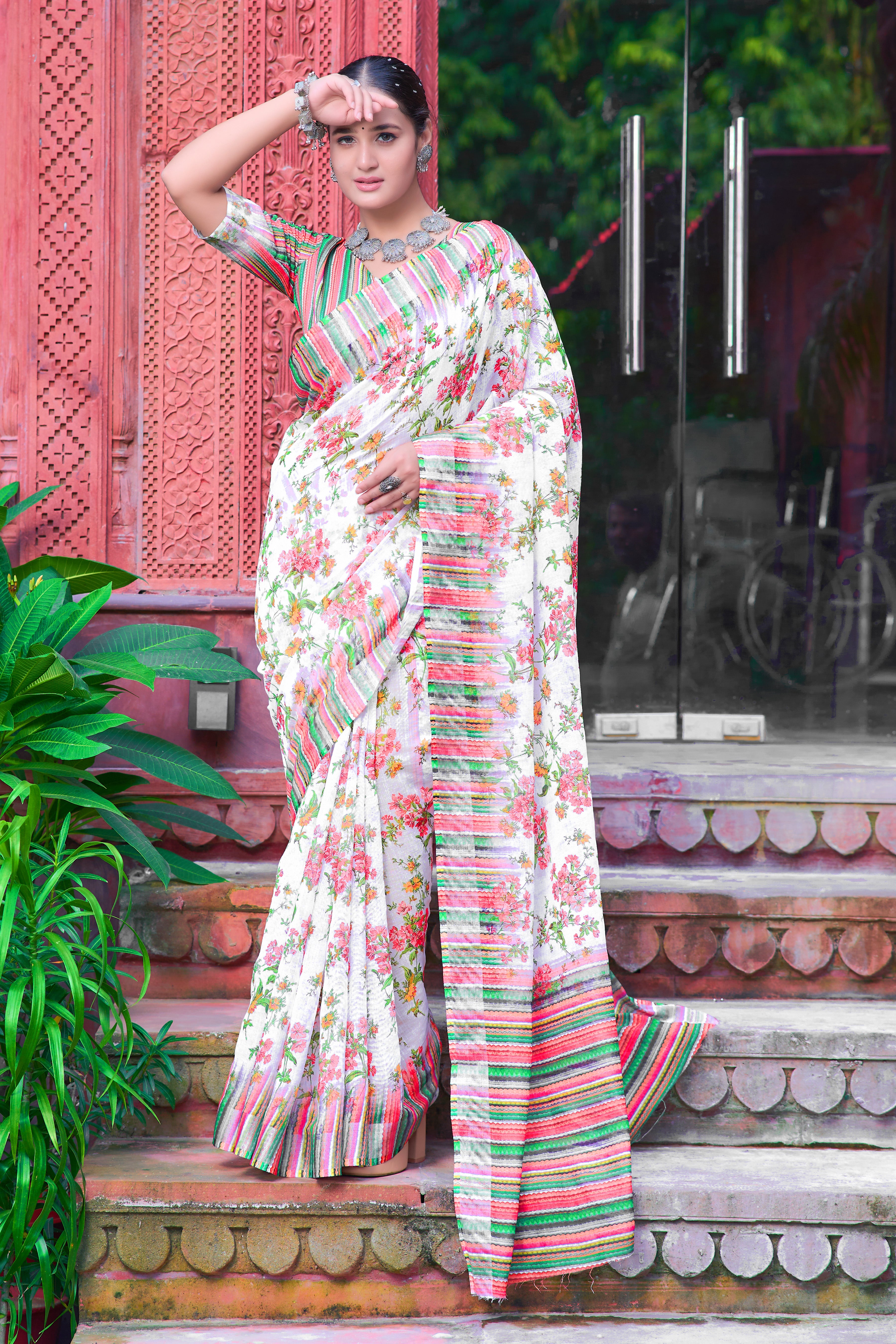 FANCY COTTON LINEN SAREE WITH SUPERB DIGITAL PRINT