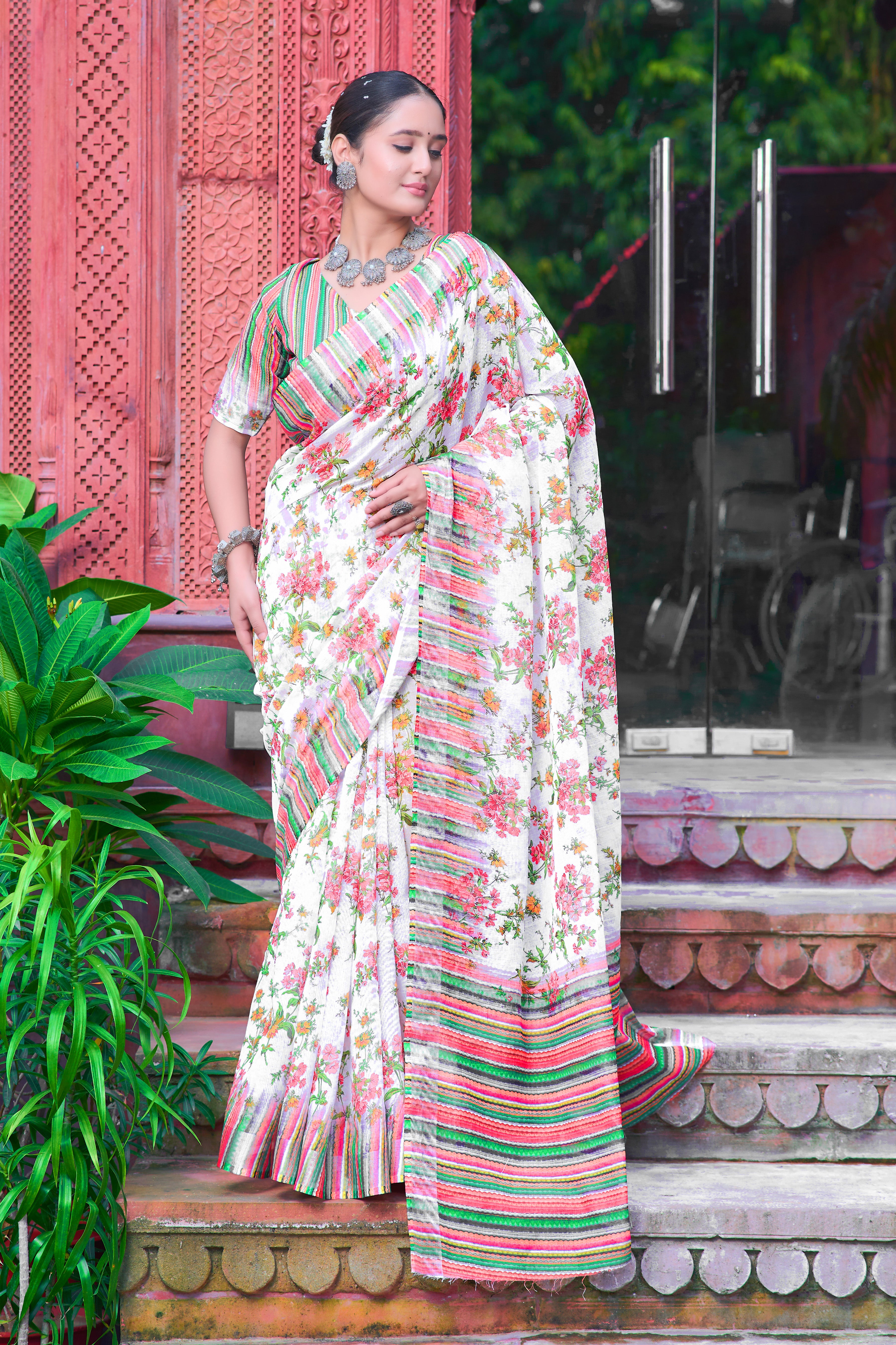 FANCY COTTON LINEN SAREE WITH SUPERB DIGITAL PRINT