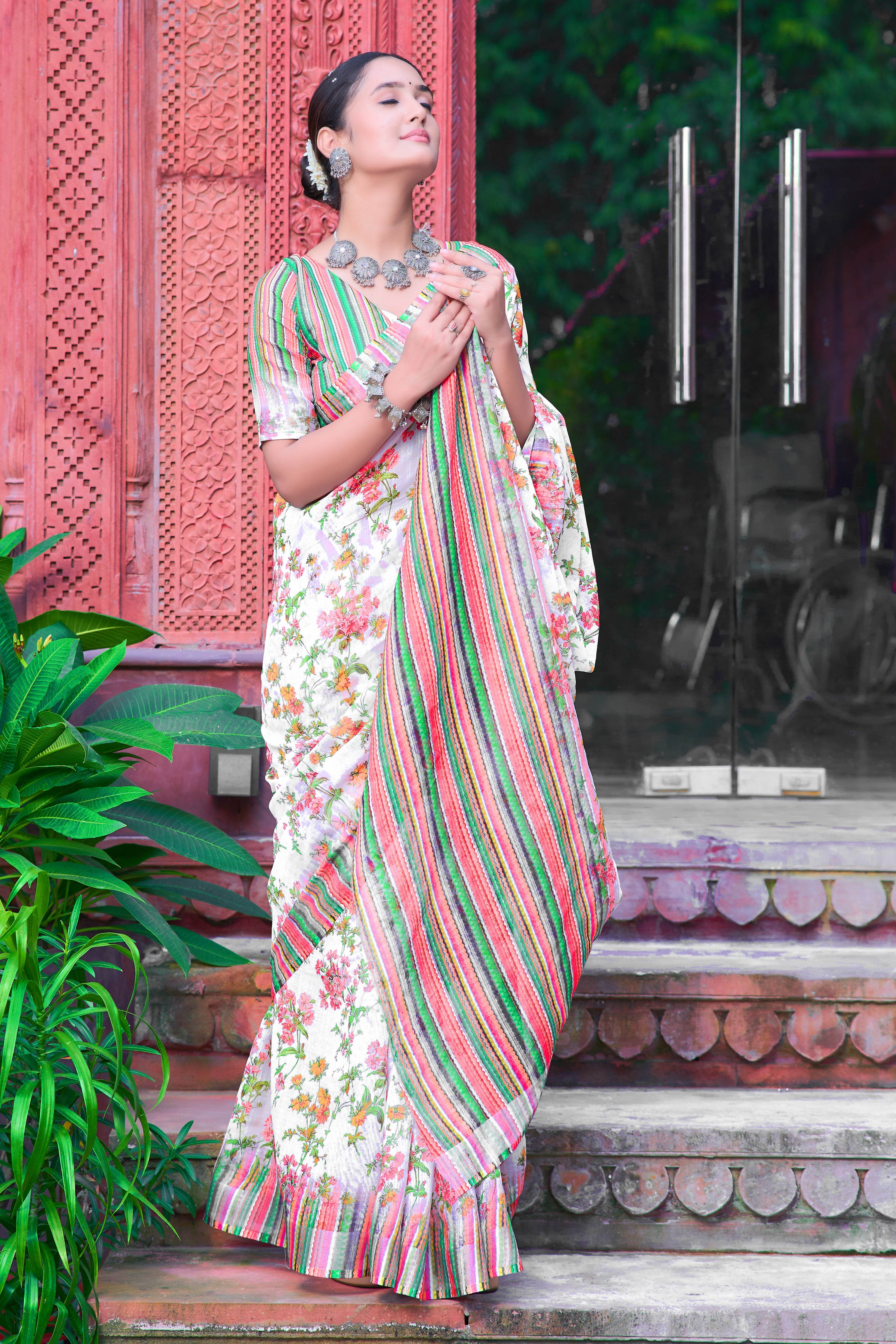 FANCY COTTON LINEN SAREE WITH SUPERB DIGITAL PRINT