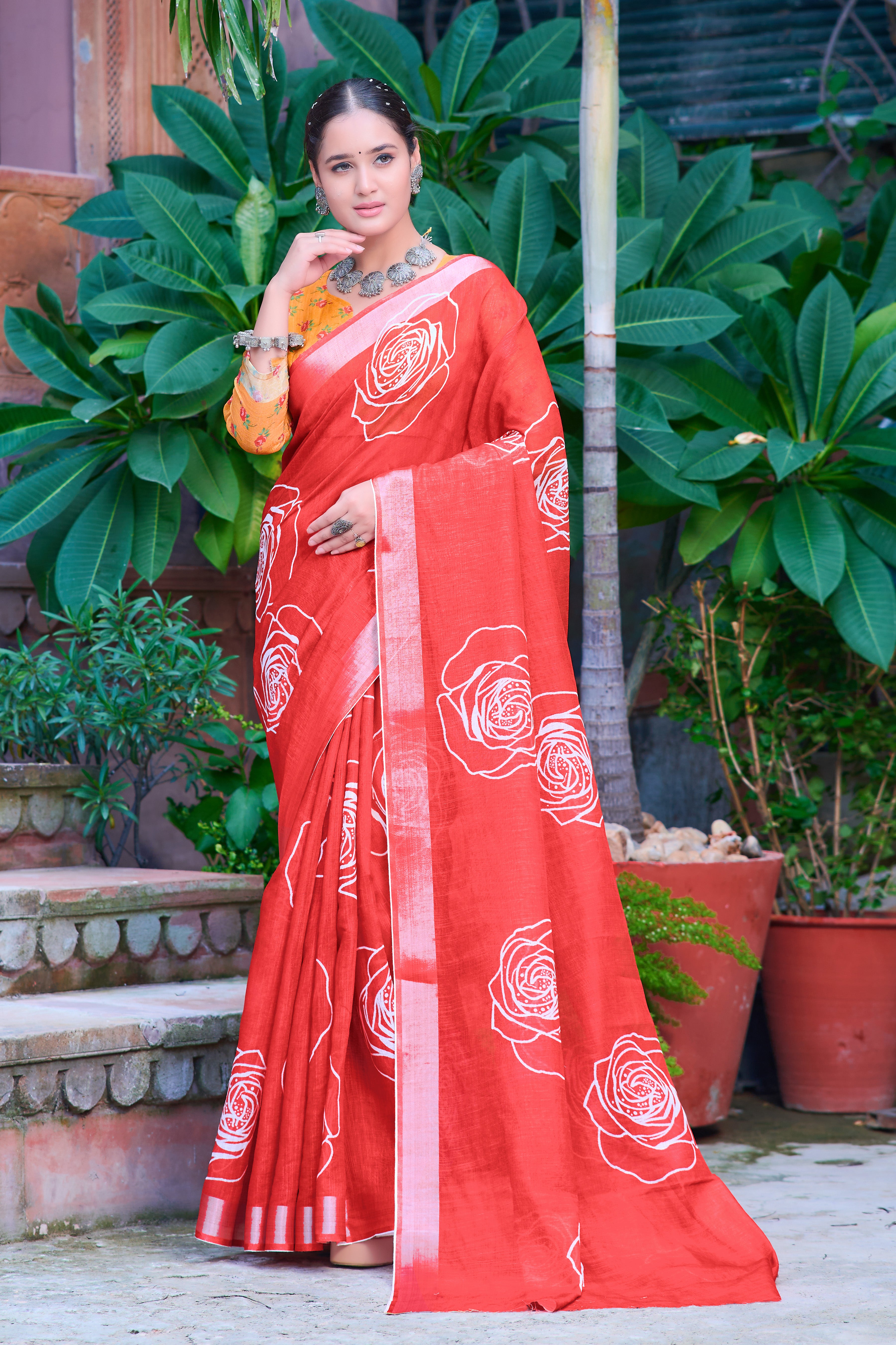 FANCY COTTON LINEN SAREE WITH SUPERB DIGITAL PRINT