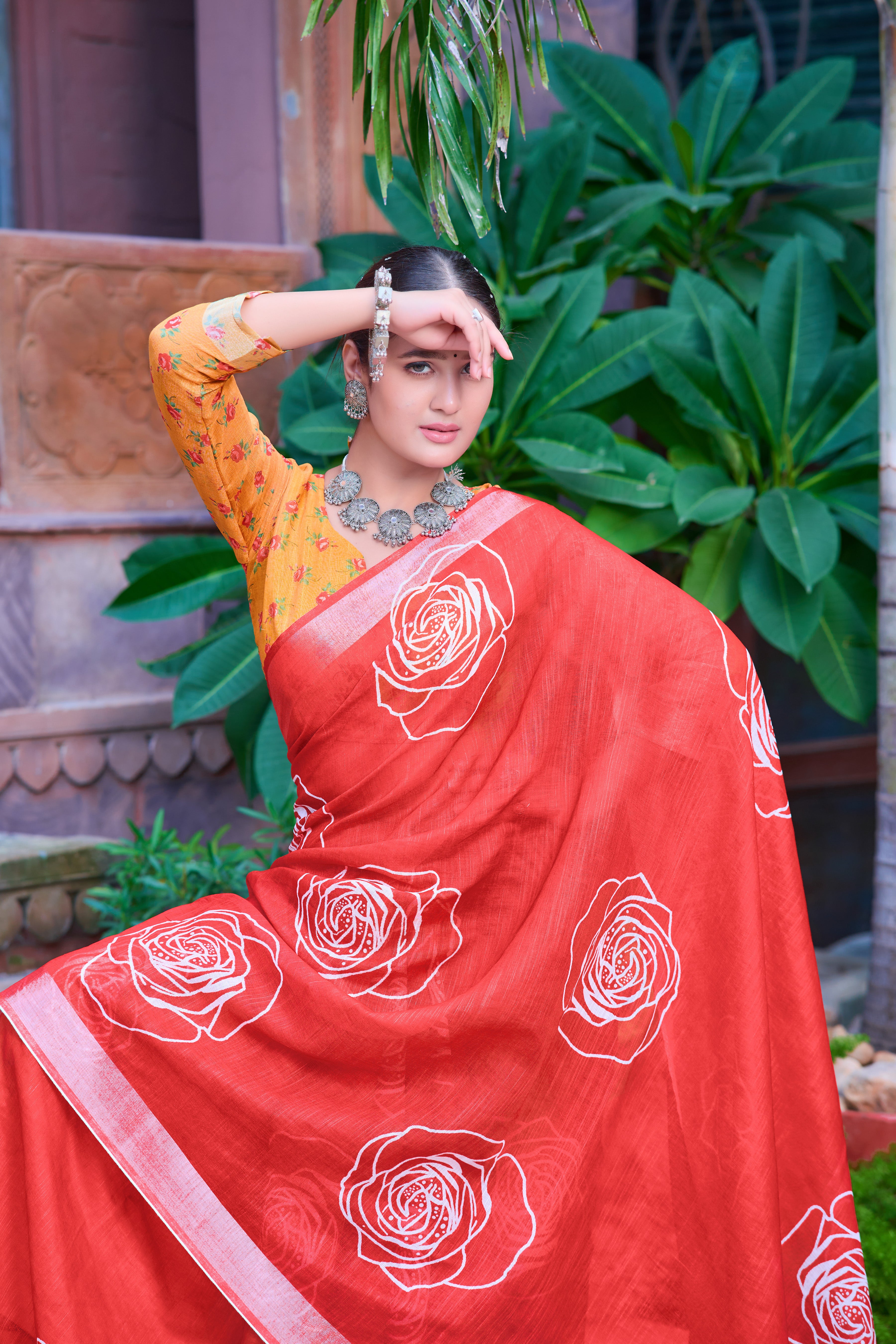 FANCY COTTON LINEN SAREE WITH SUPERB DIGITAL PRINT