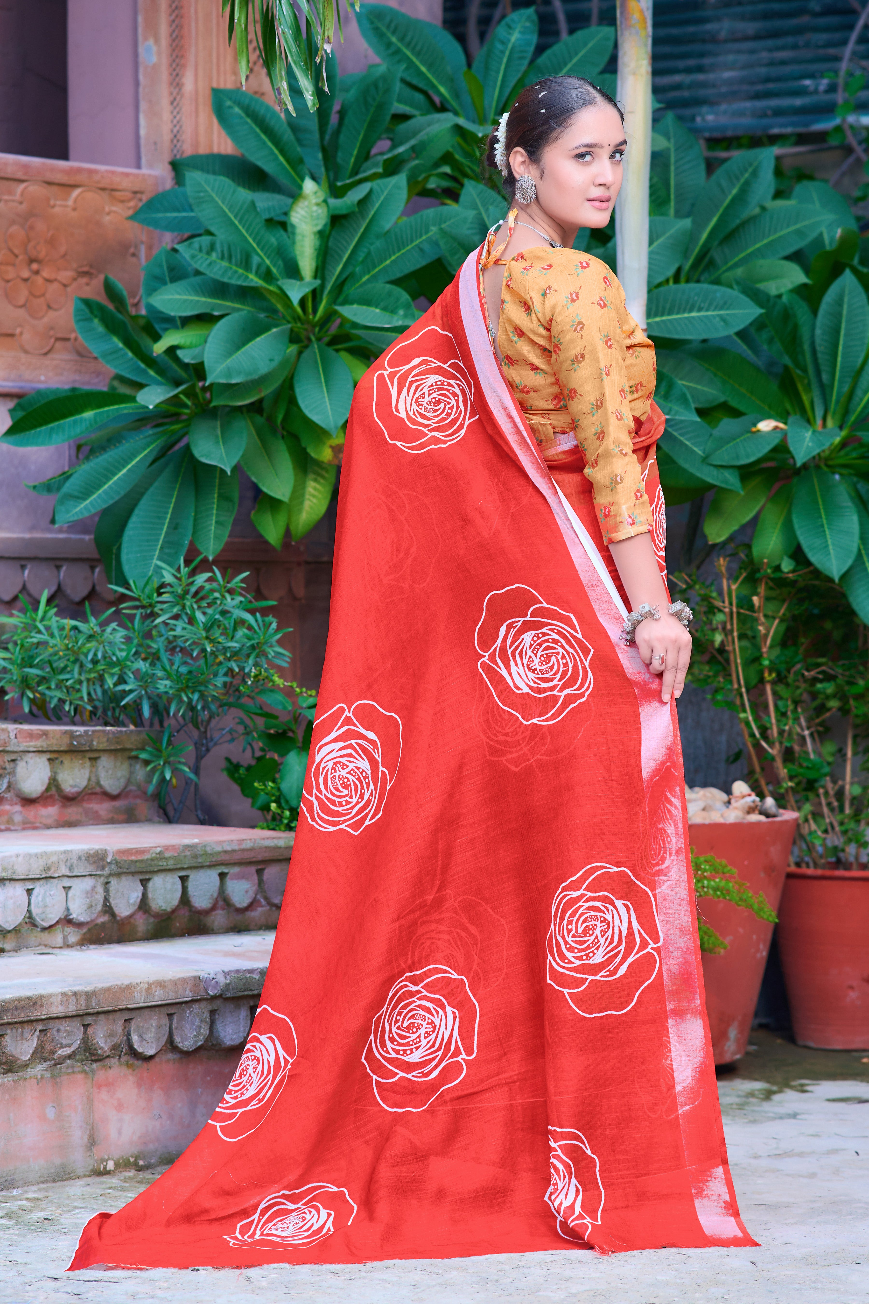 FANCY COTTON LINEN SAREE WITH SUPERB DIGITAL PRINT