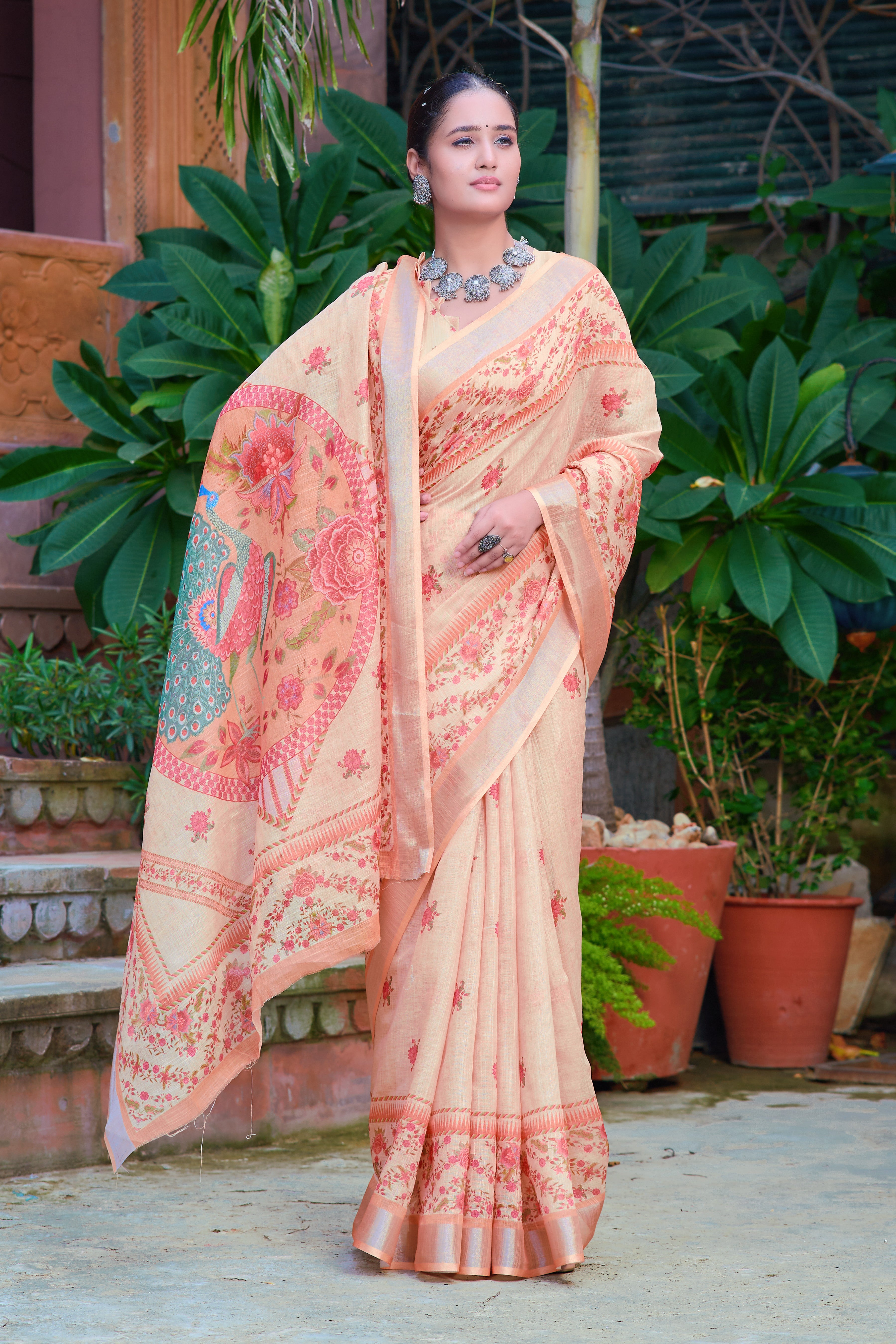 FANCY COTTON LINEN SAREE WITH SUPERB DIGITAL PRINT