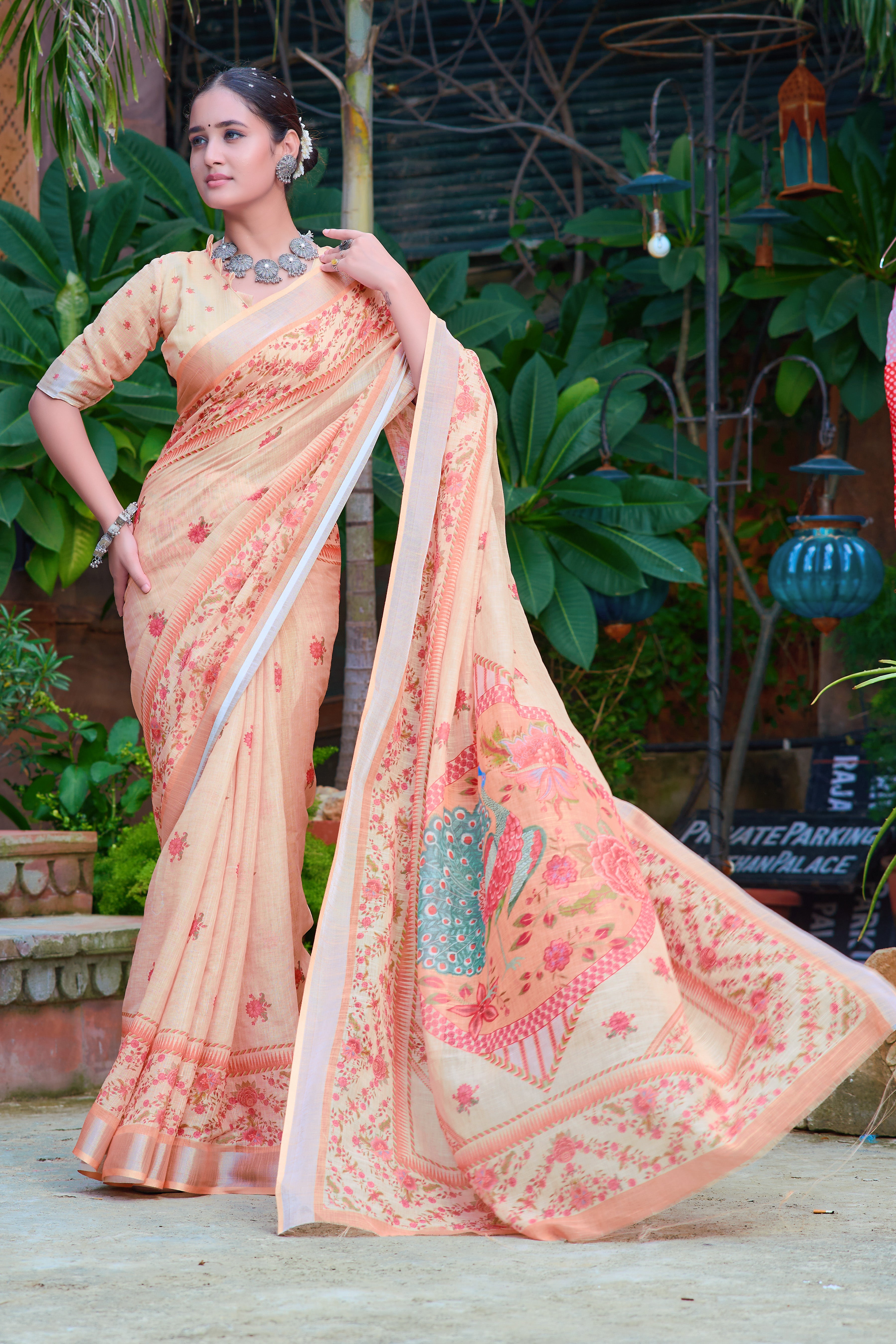 FANCY COTTON LINEN SAREE WITH SUPERB DIGITAL PRINT