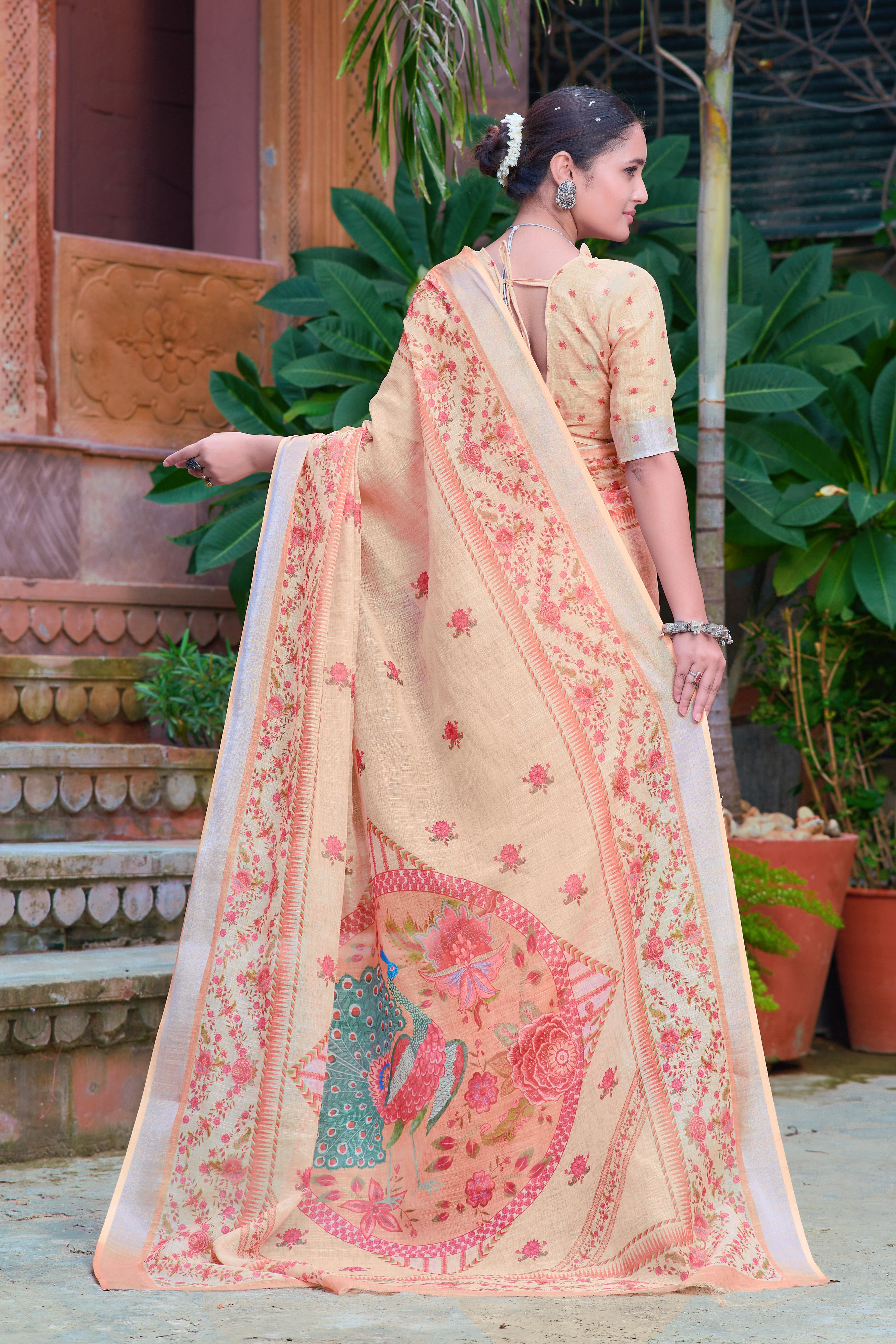 FANCY COTTON LINEN SAREE WITH SUPERB DIGITAL PRINT