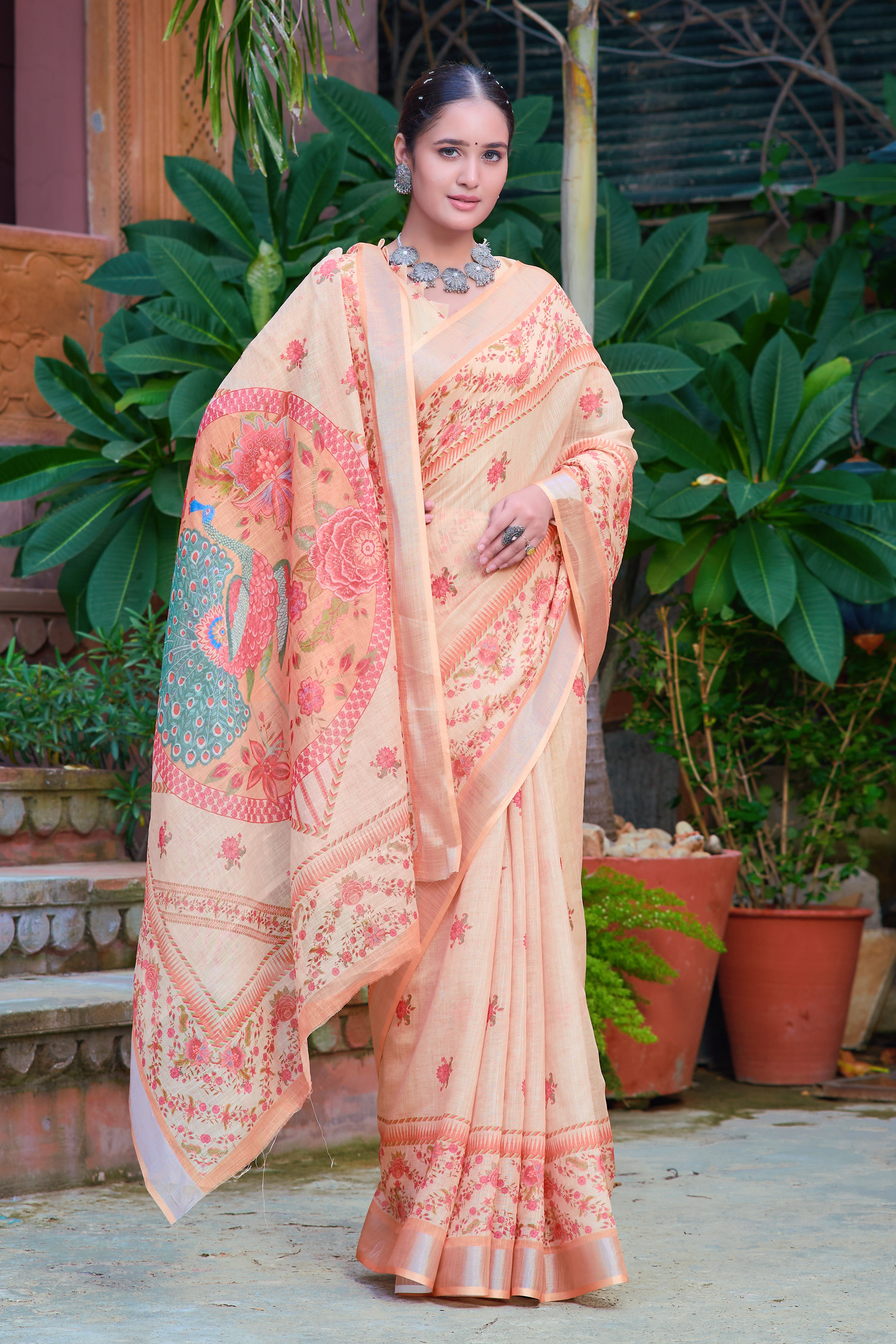 FANCY COTTON LINEN SAREE WITH SUPERB DIGITAL PRINT