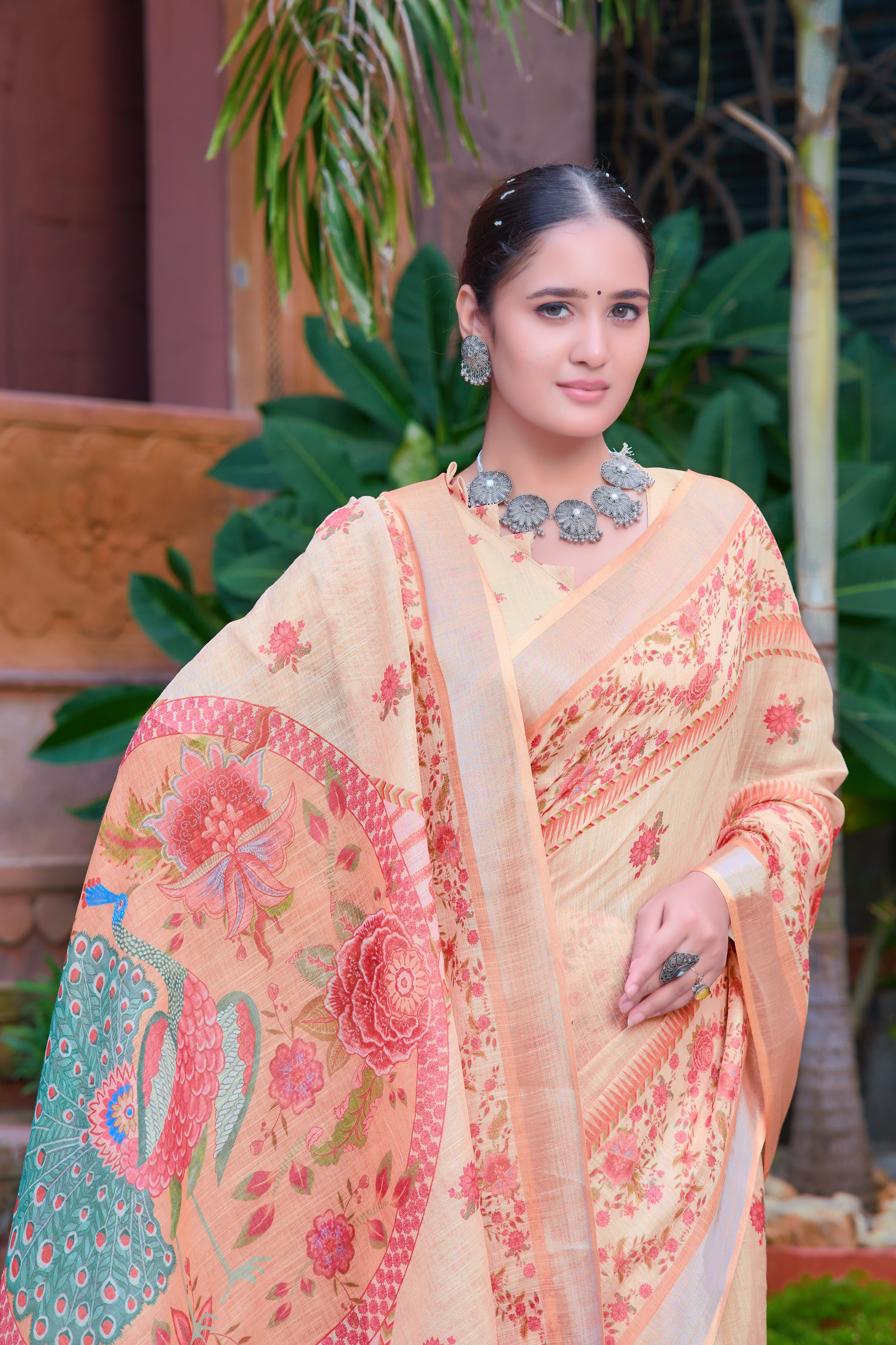 FANCY COTTON LINEN SAREE WITH SUPERB DIGITAL PRINT