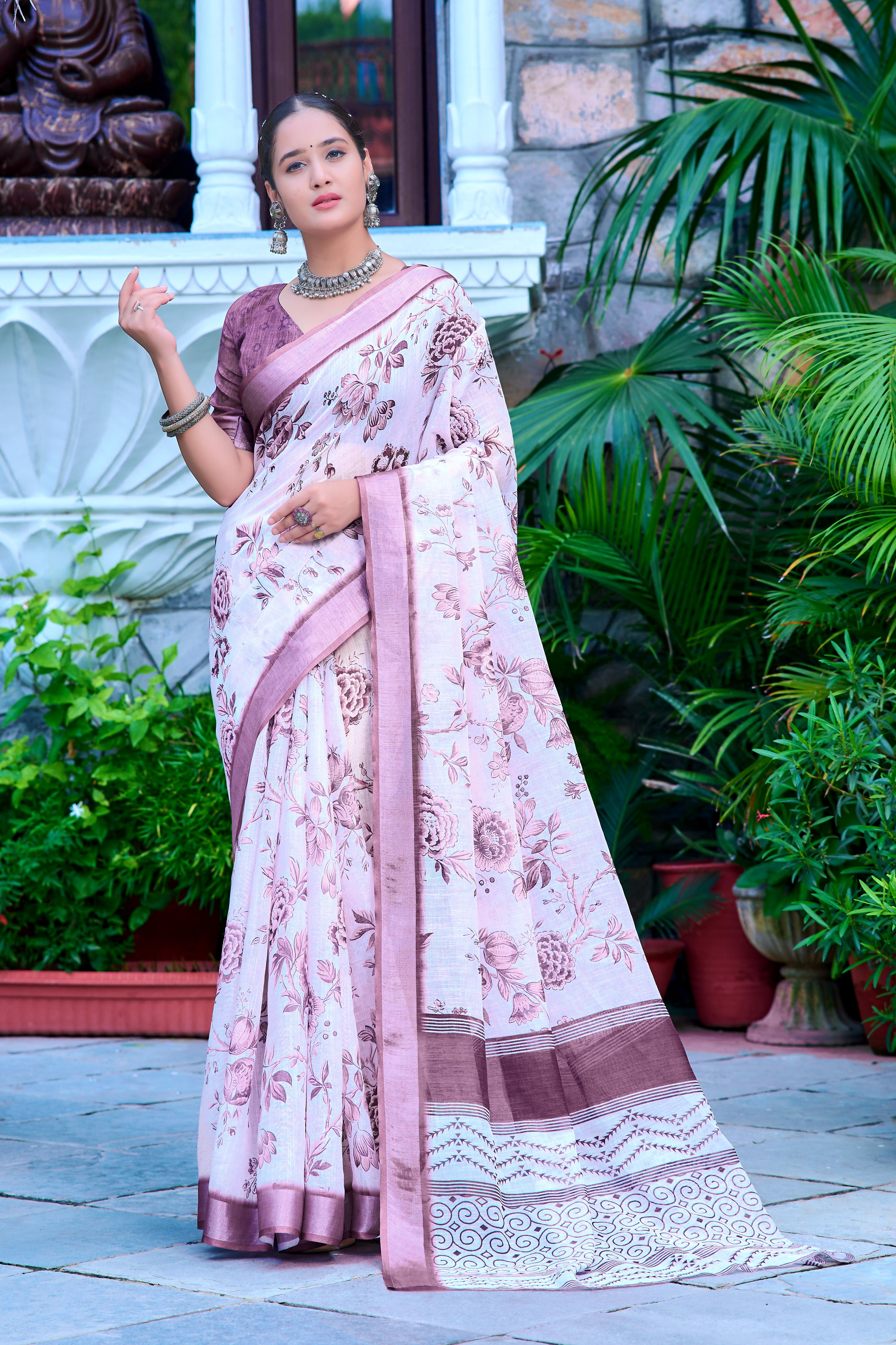 FANCY COTTON LINEN SAREE WITH SUPERB DIGITAL PRINT