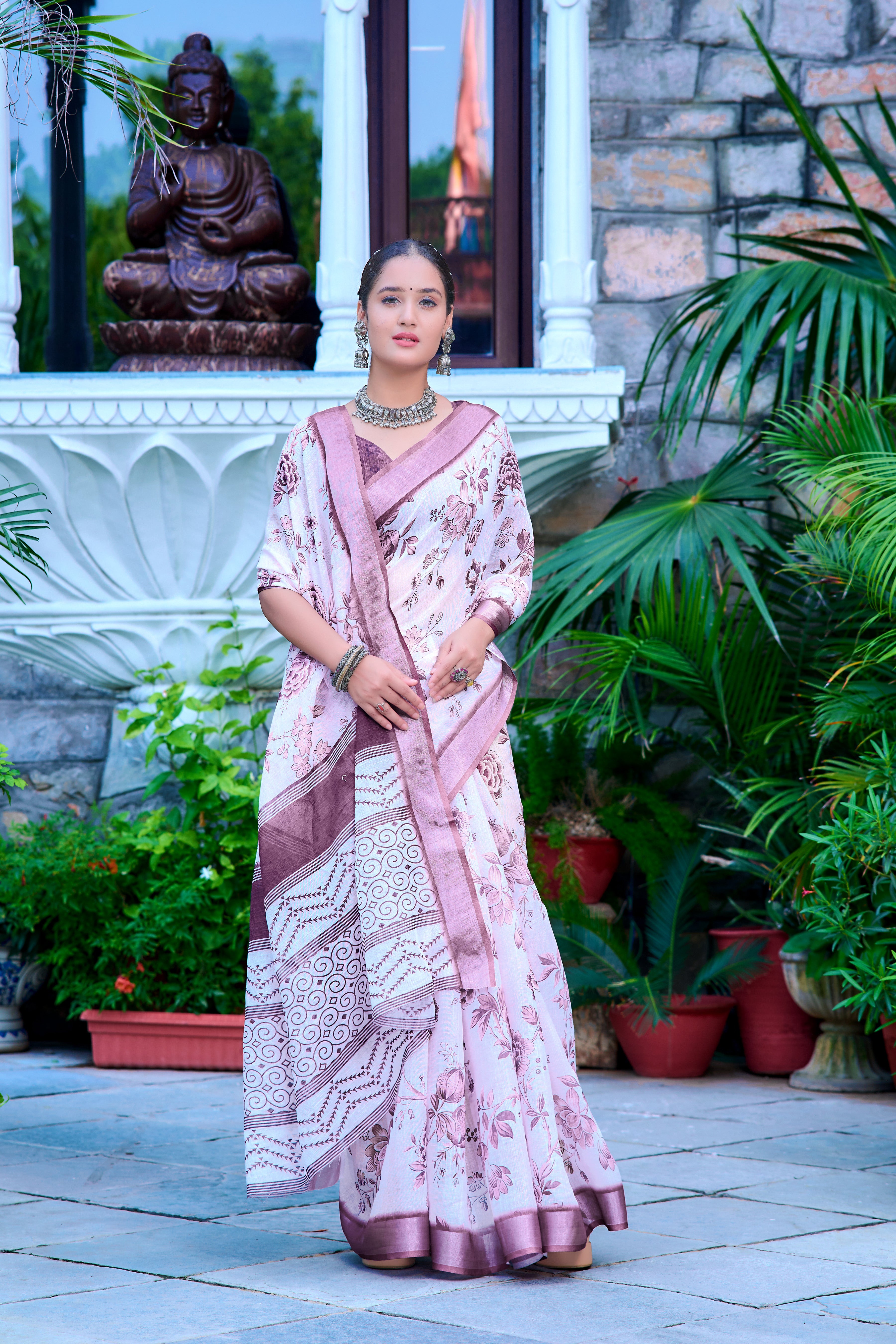 FANCY COTTON LINEN SAREE WITH SUPERB DIGITAL PRINT