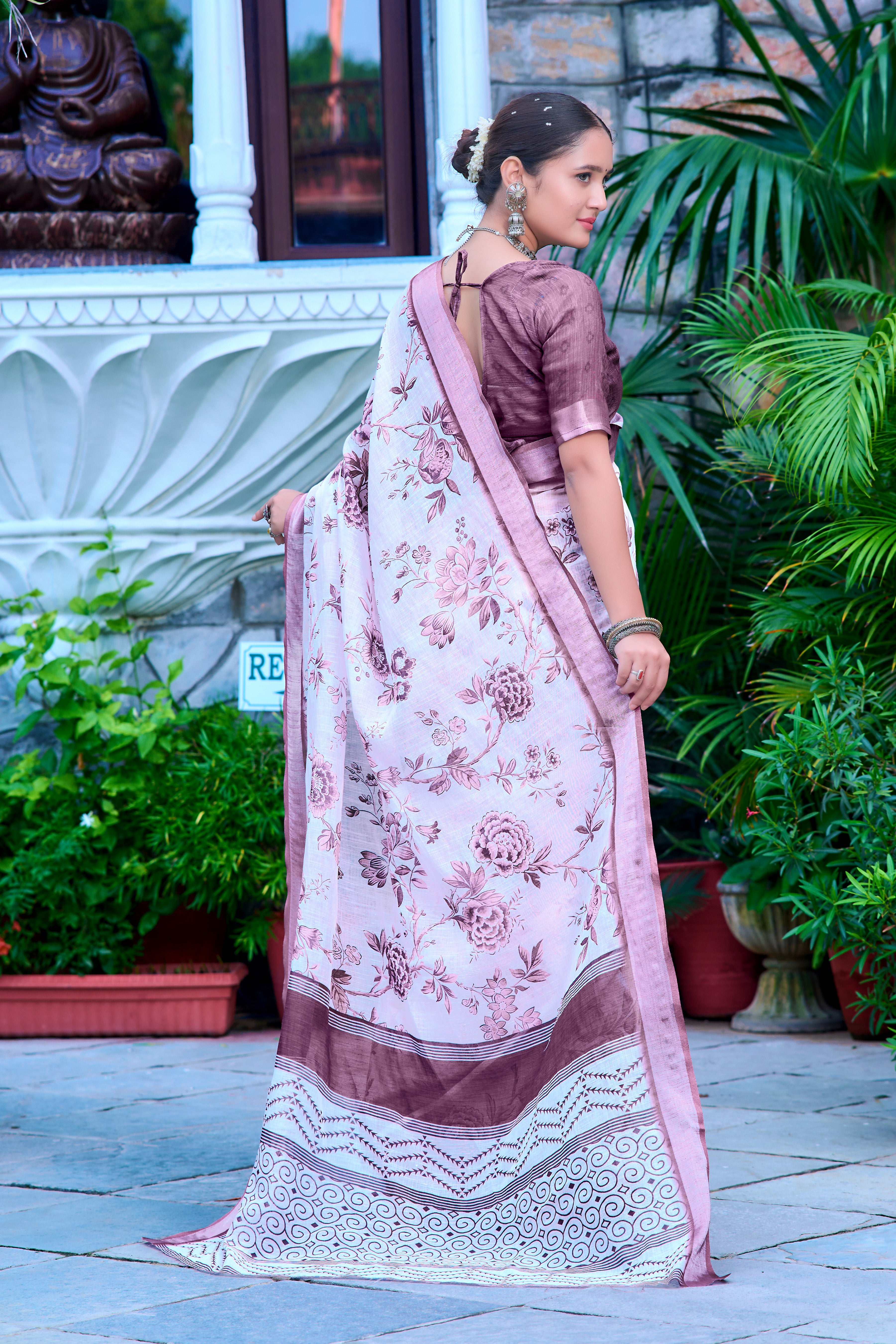 FANCY COTTON LINEN SAREE WITH SUPERB DIGITAL PRINT