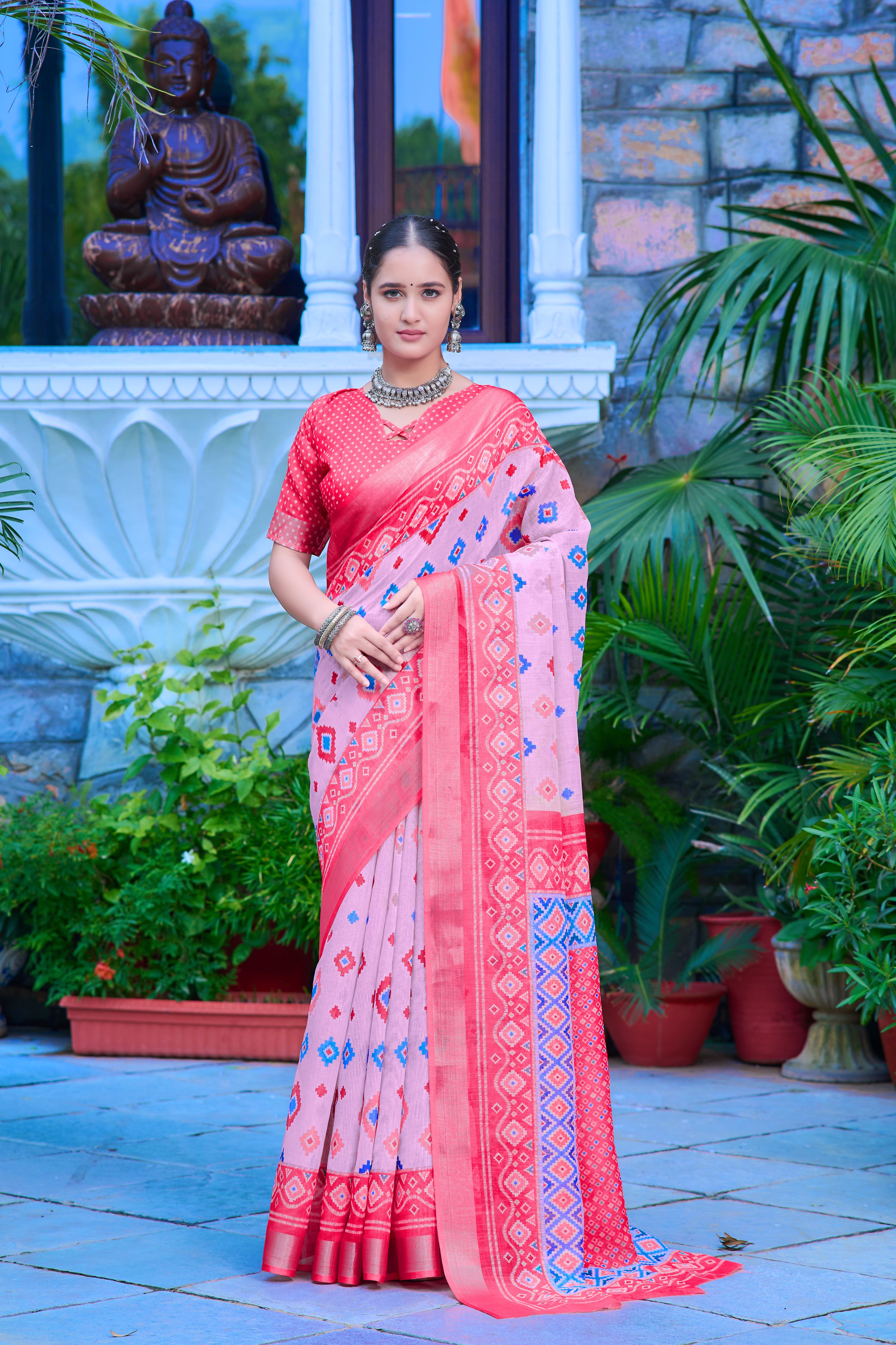 FANCY COTTON LINEN SAREE WITH SUPERB DIGITAL PRINT