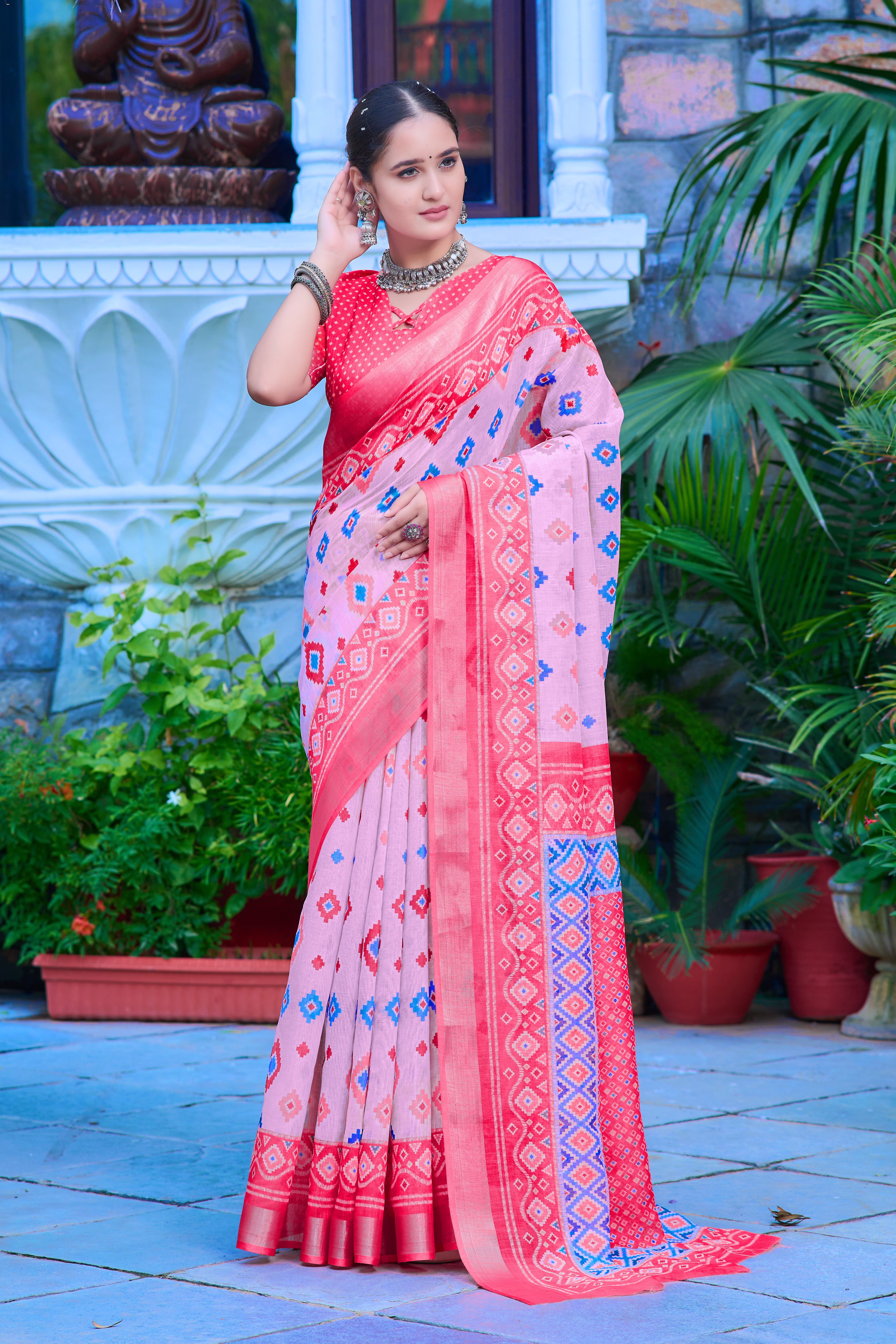 FANCY COTTON LINEN SAREE WITH SUPERB DIGITAL PRINT