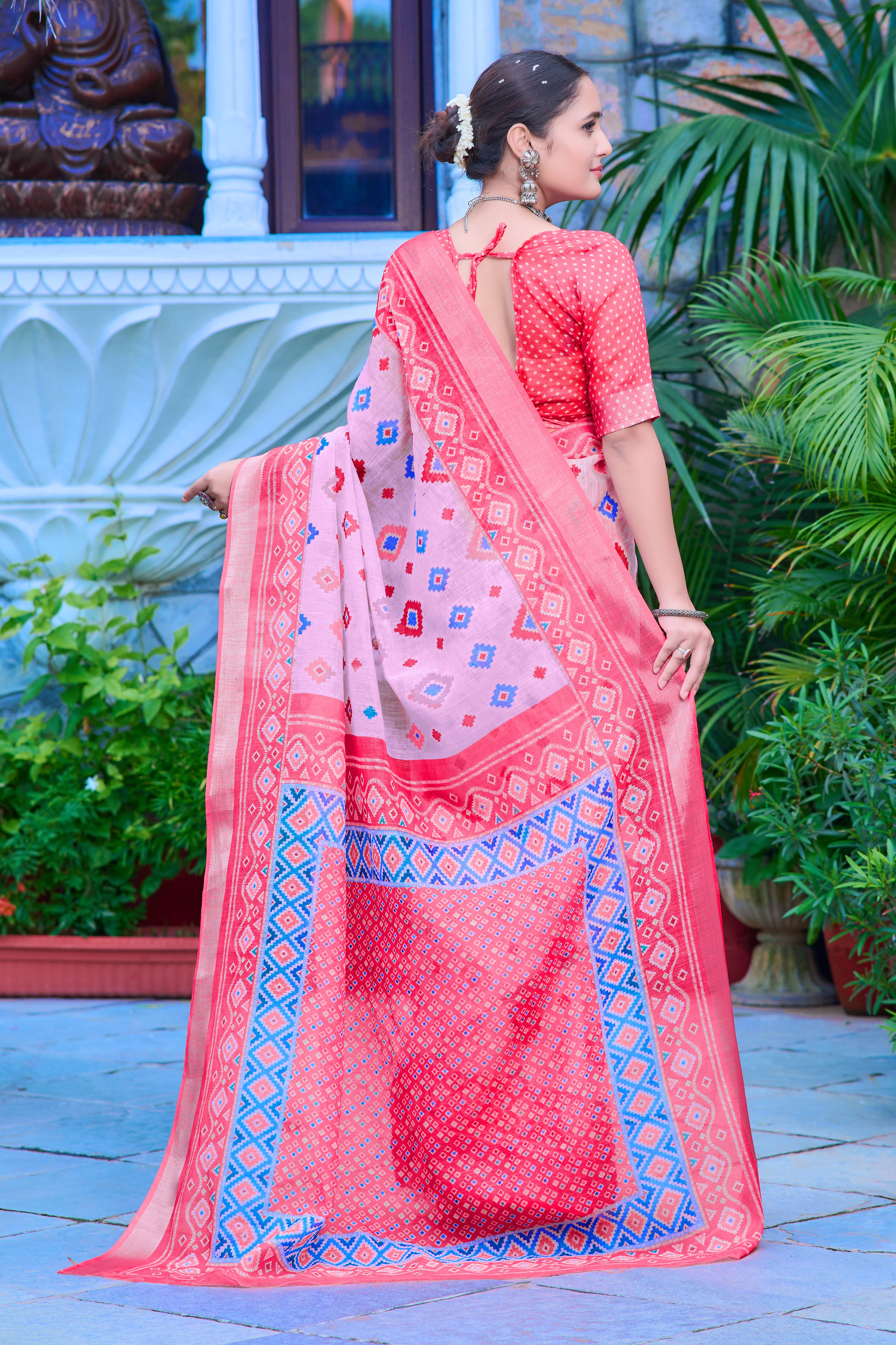 FANCY COTTON LINEN SAREE WITH SUPERB DIGITAL PRINT