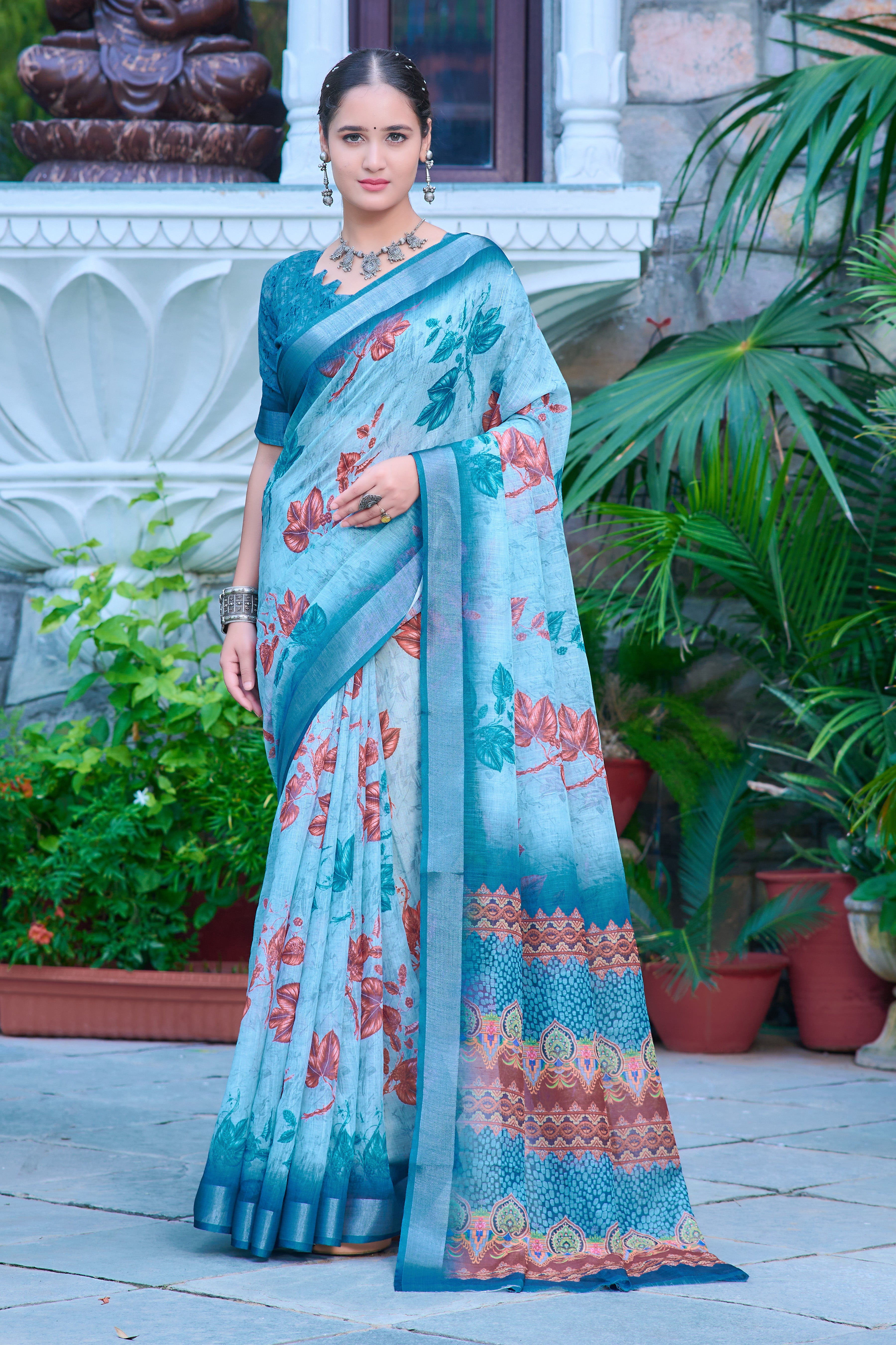 FANCY COTTON LINEN SAREE WITH SUPERB DIGITAL PRINT