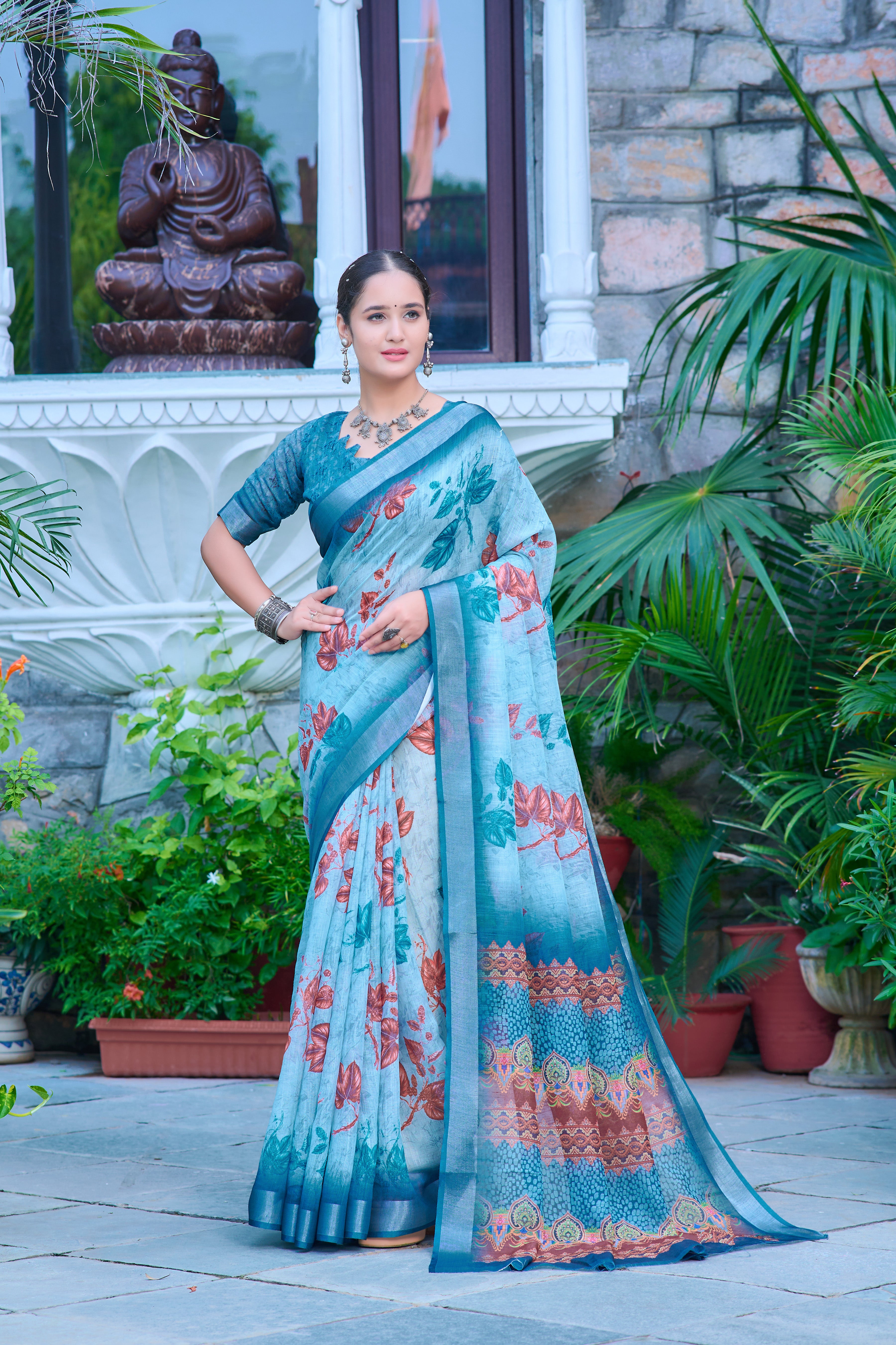 FANCY COTTON LINEN SAREE WITH SUPERB DIGITAL PRINT