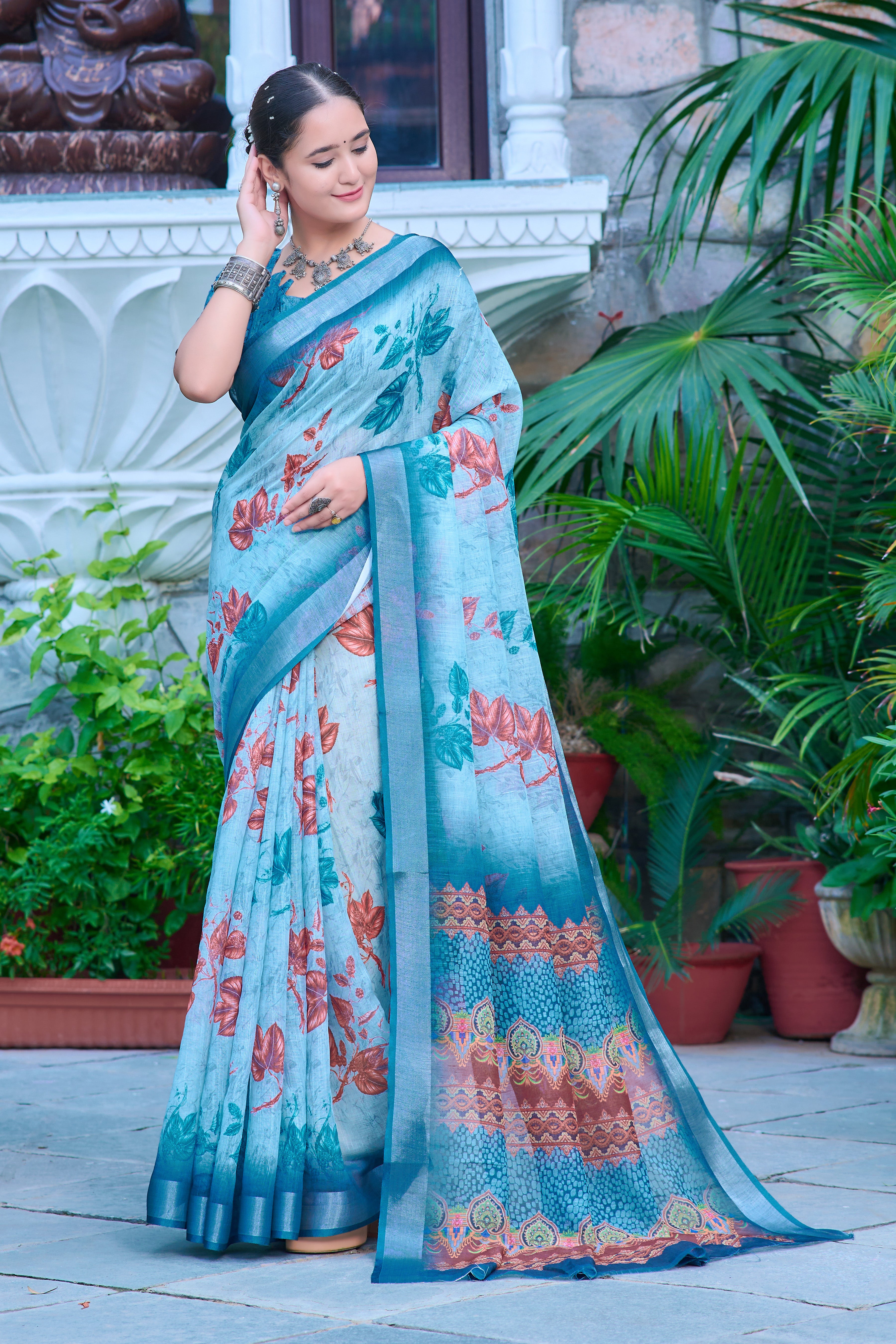 FANCY COTTON LINEN SAREE WITH SUPERB DIGITAL PRINT