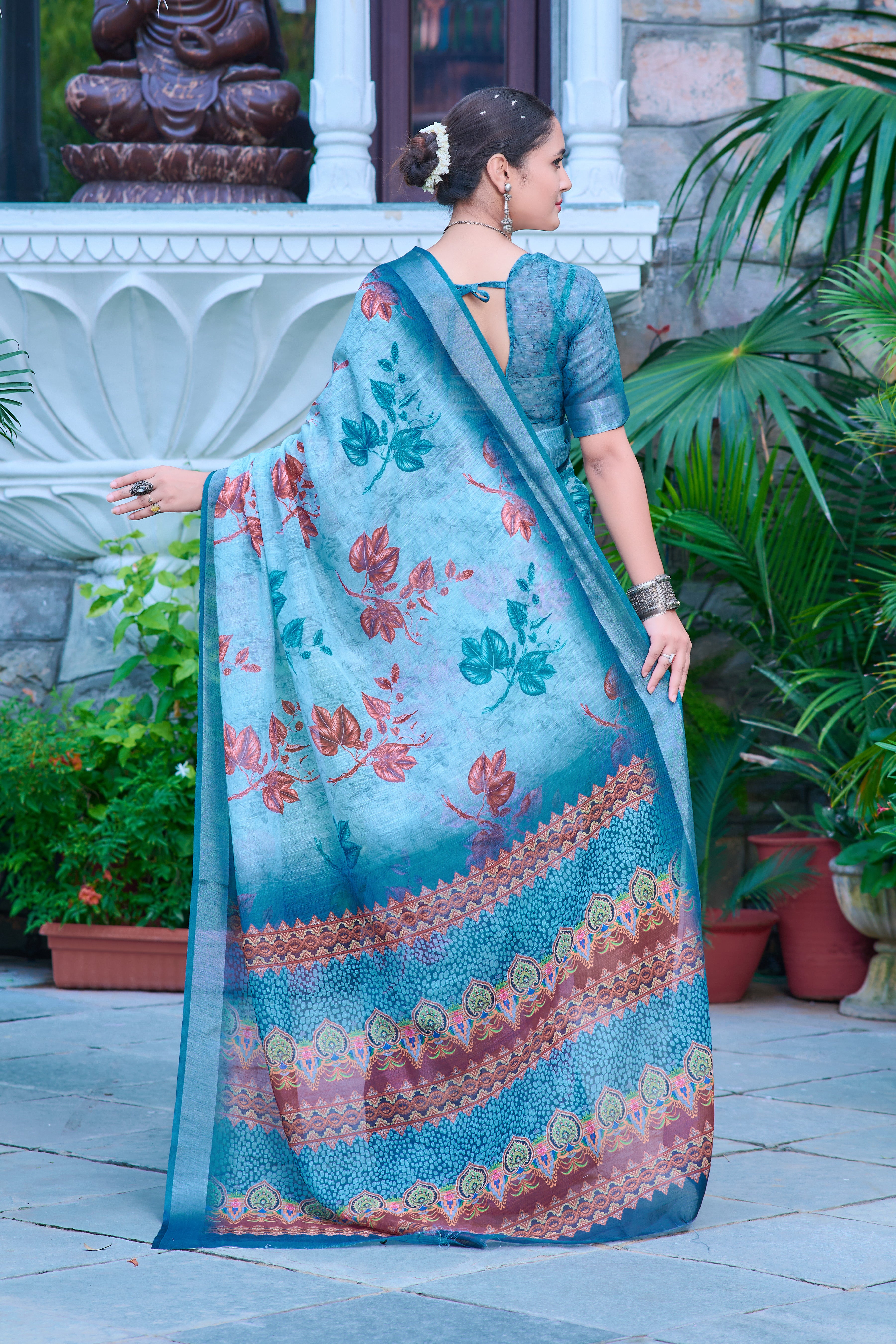 FANCY COTTON LINEN SAREE WITH SUPERB DIGITAL PRINT