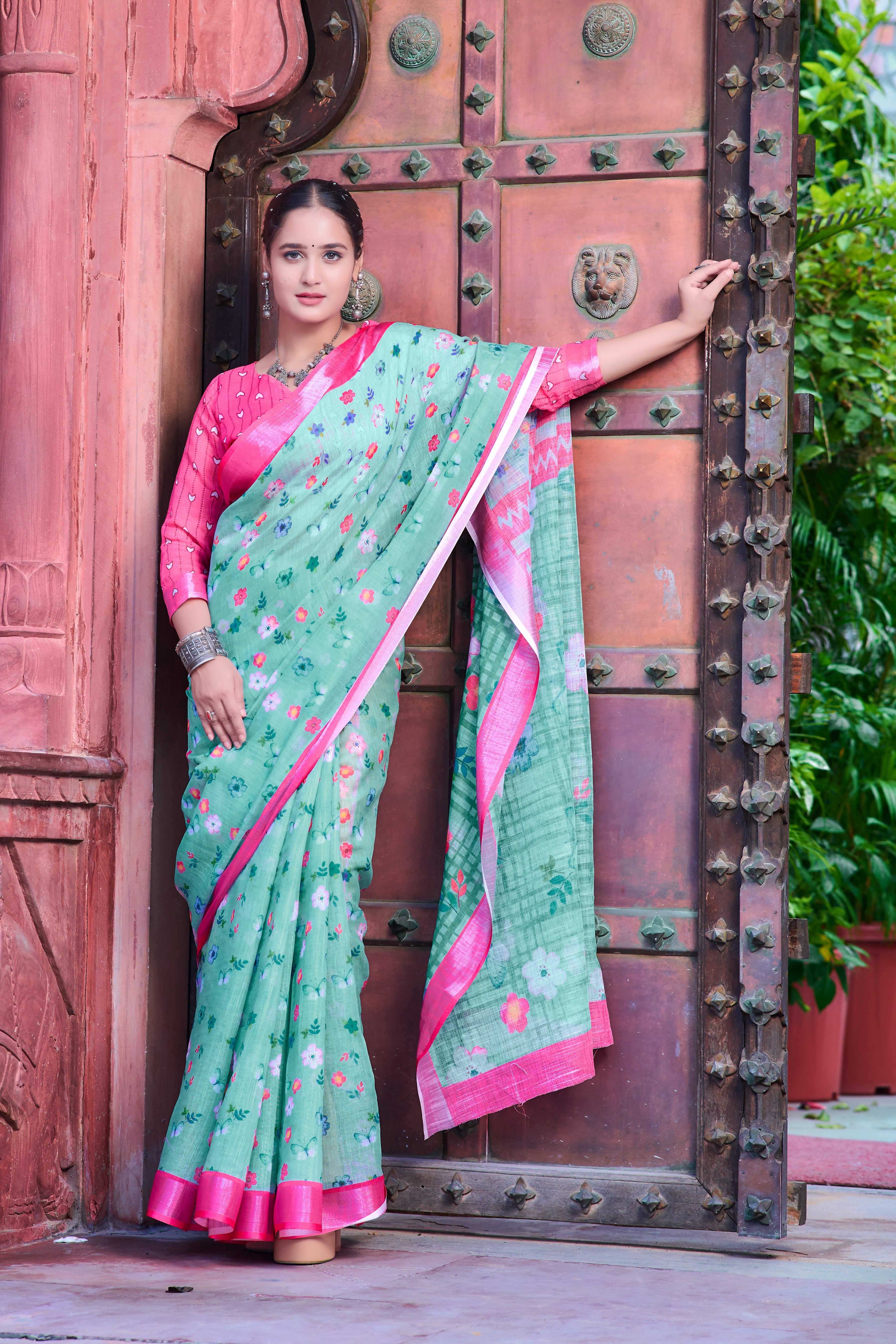 FANCY COTTON LINEN SAREE WITH SUPERB DIGITAL PRINT