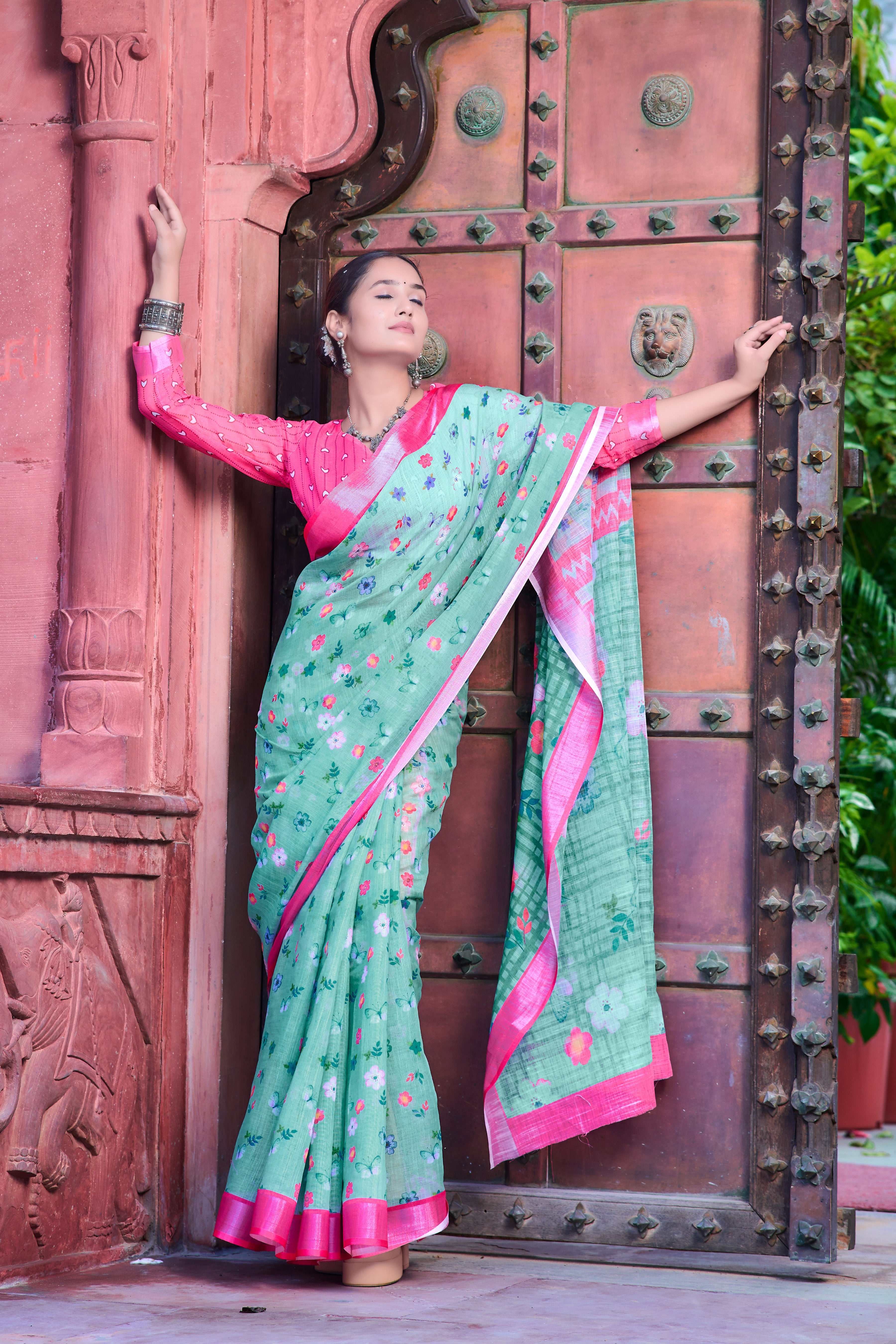 FANCY COTTON LINEN SAREE WITH SUPERB DIGITAL PRINT