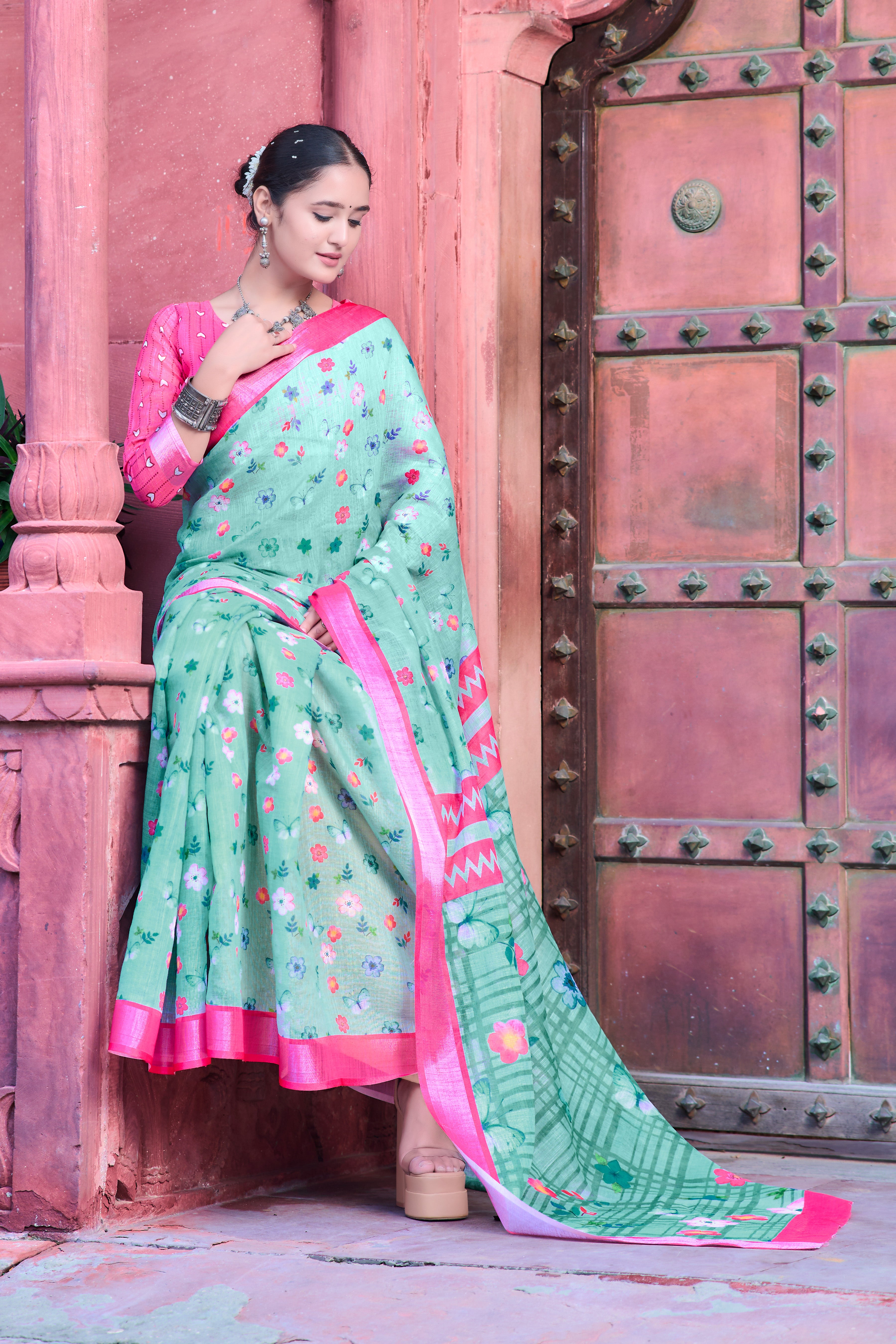 FANCY COTTON LINEN SAREE WITH SUPERB DIGITAL PRINT