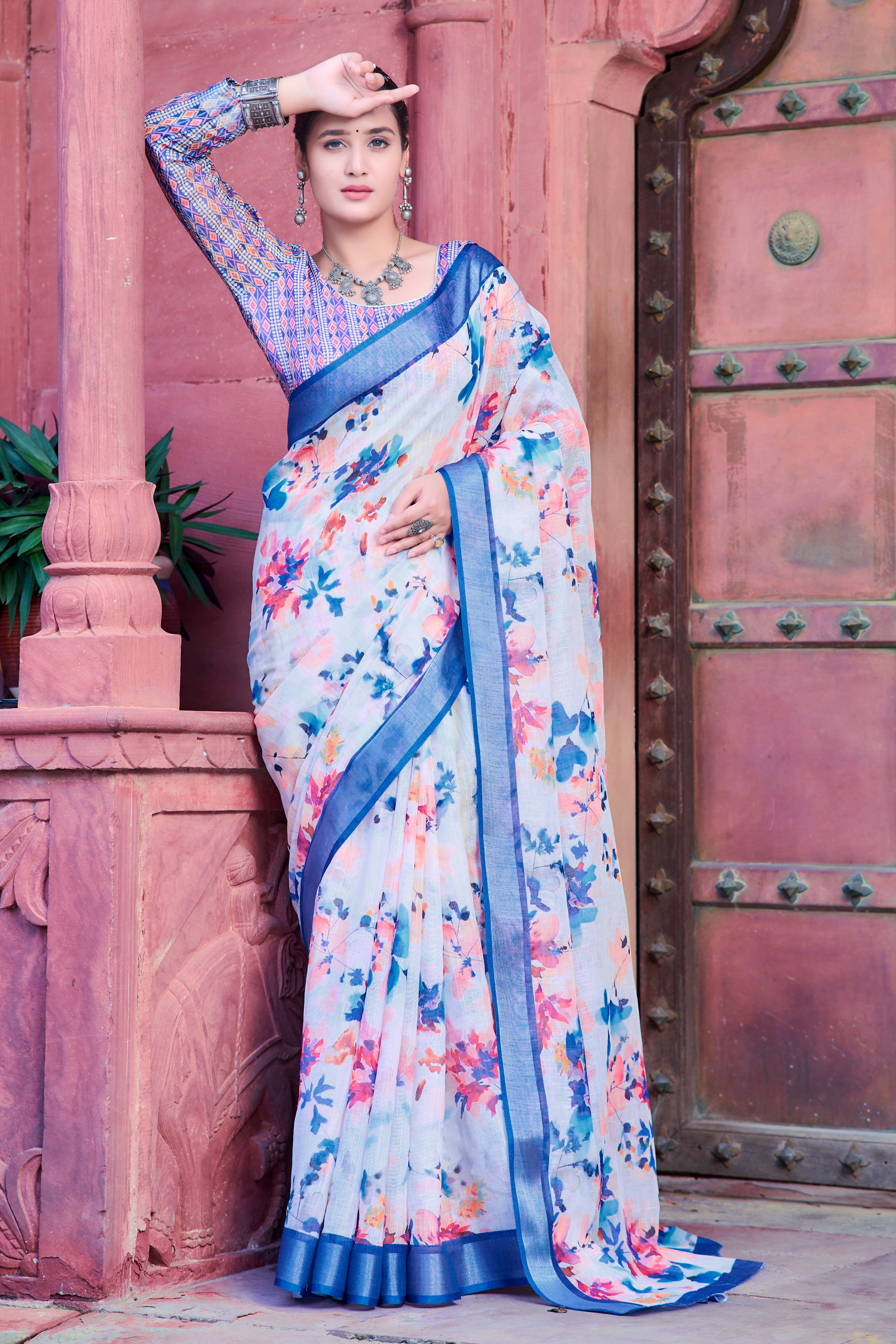 FANCY COTTON LINEN SAREE WITH SUPERB DIGITAL PRINT