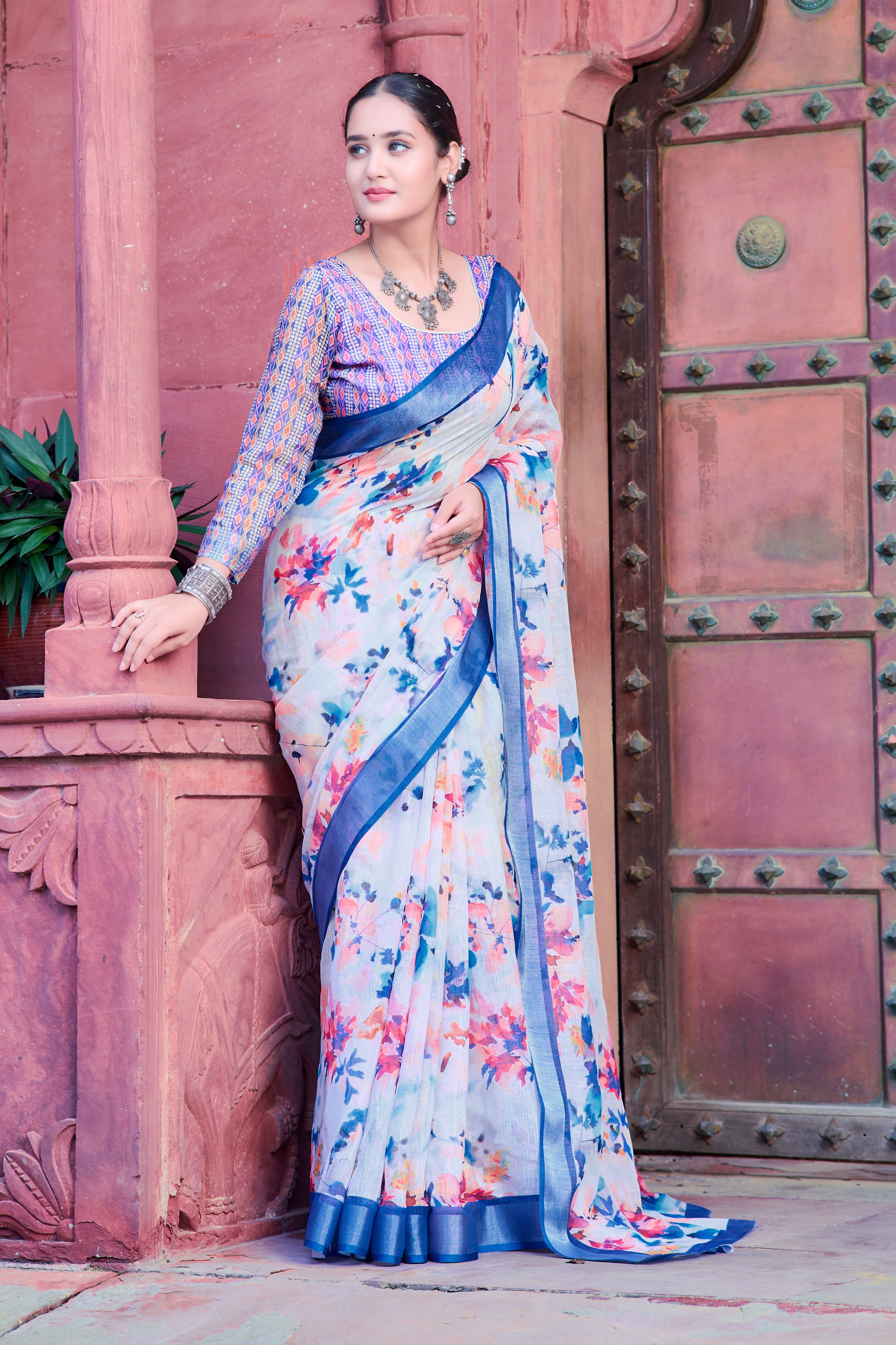 FANCY COTTON LINEN SAREE WITH SUPERB DIGITAL PRINT