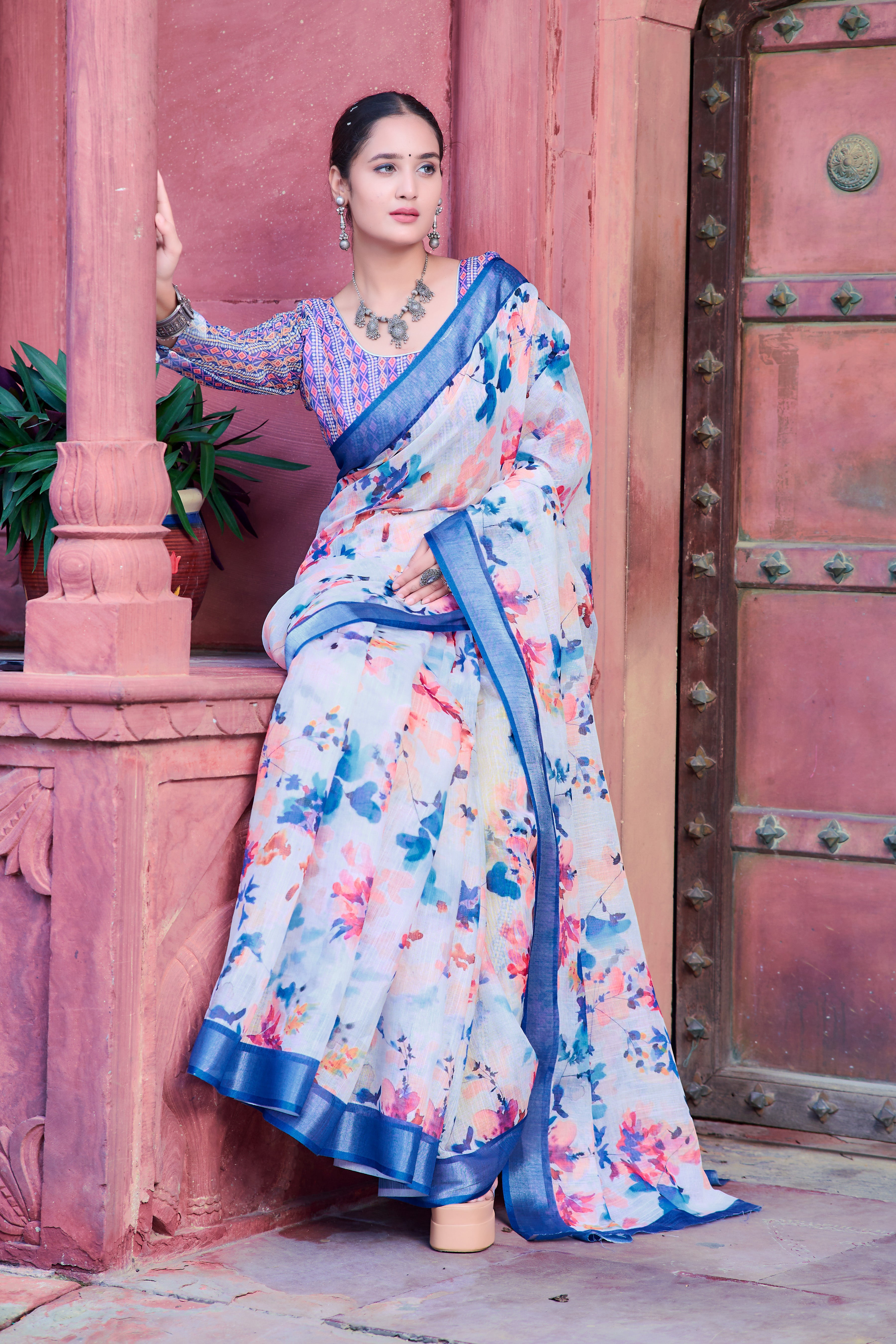 FANCY COTTON LINEN SAREE WITH SUPERB DIGITAL PRINT