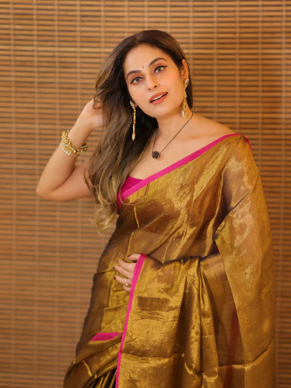 GOLD Tissue Mul Saree