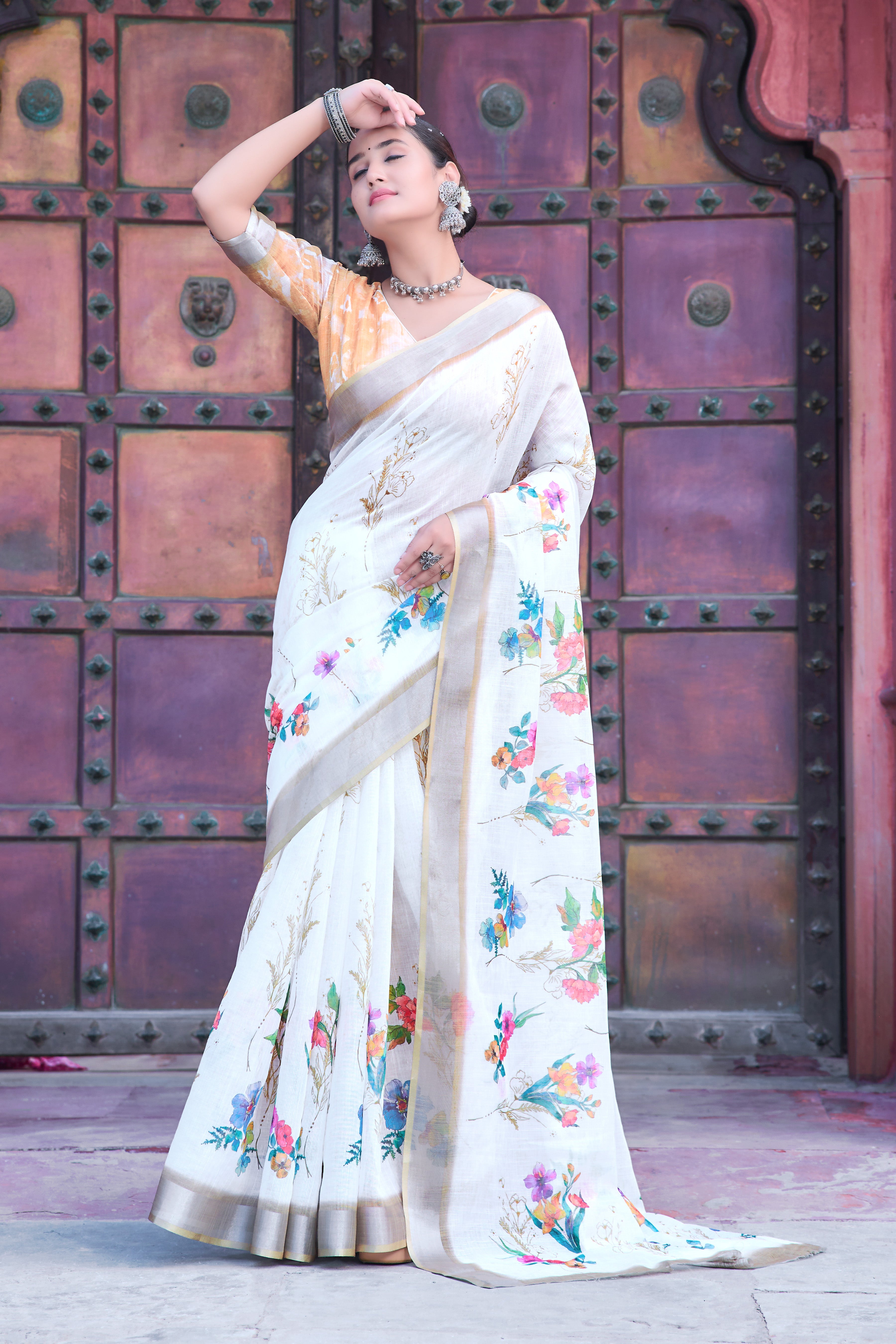 FANCY COTTON LINEN SAREE WITH SUPERB DIGITAL PRINT