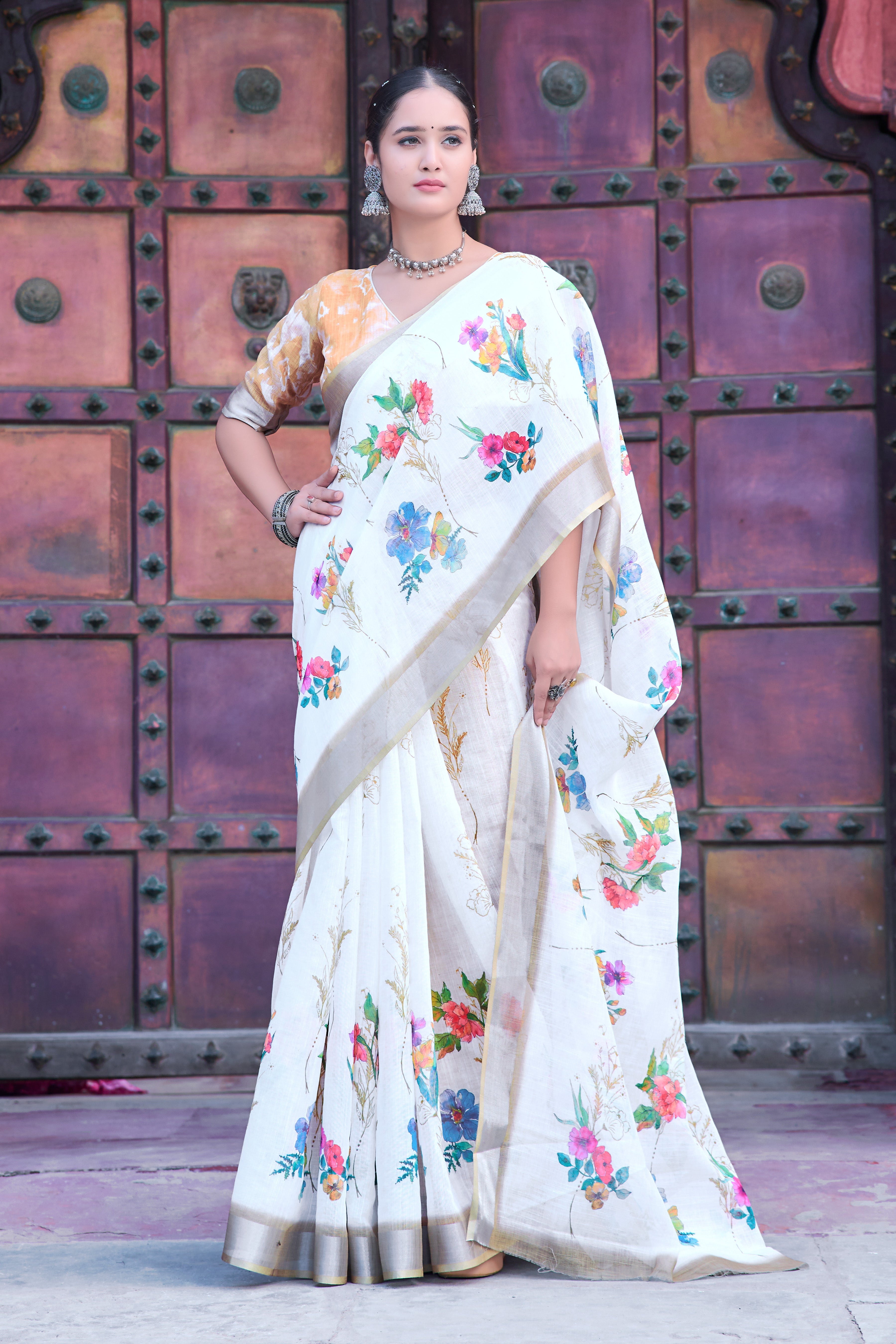 FANCY COTTON LINEN SAREE WITH SUPERB DIGITAL PRINT