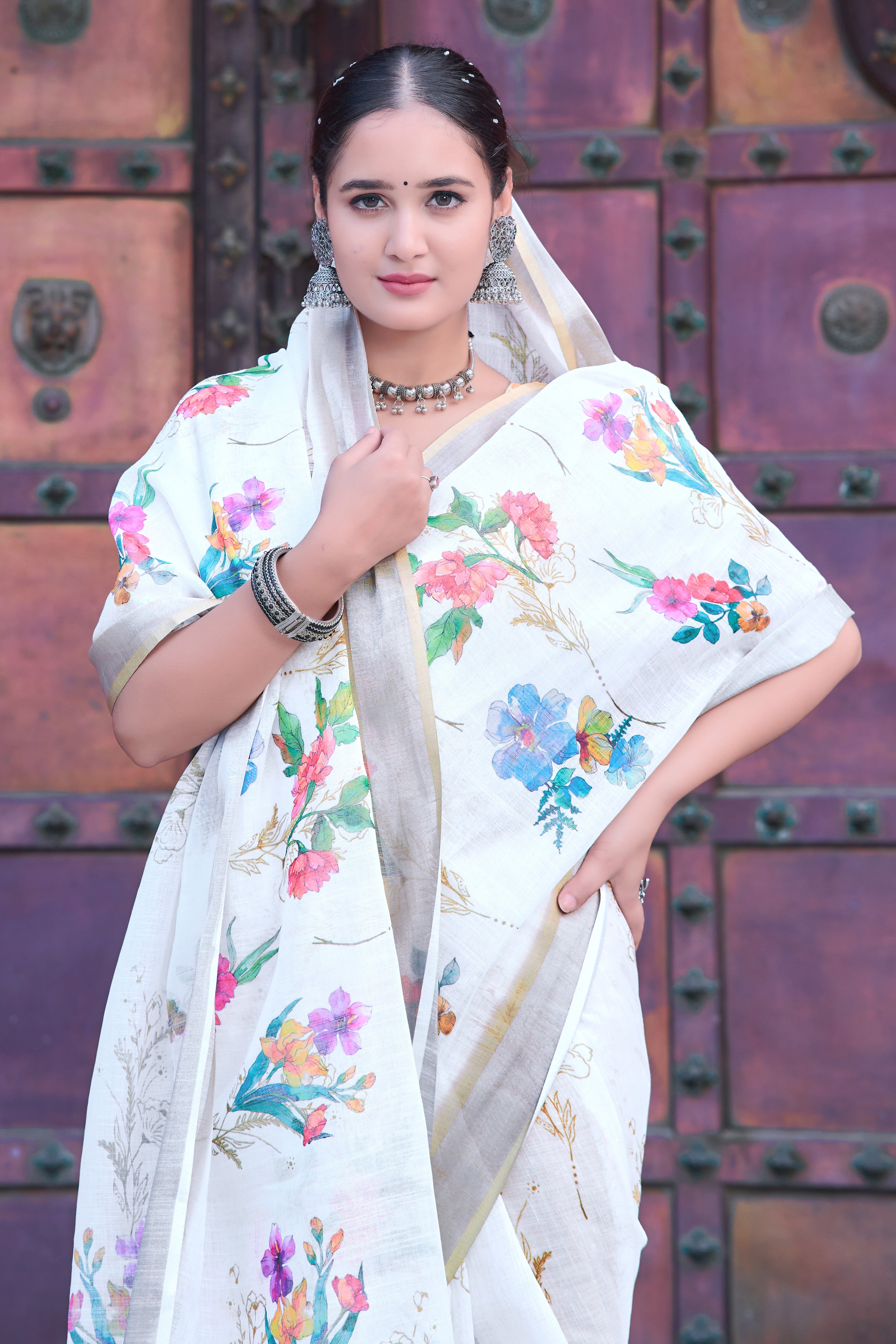 FANCY COTTON LINEN SAREE WITH SUPERB DIGITAL PRINT