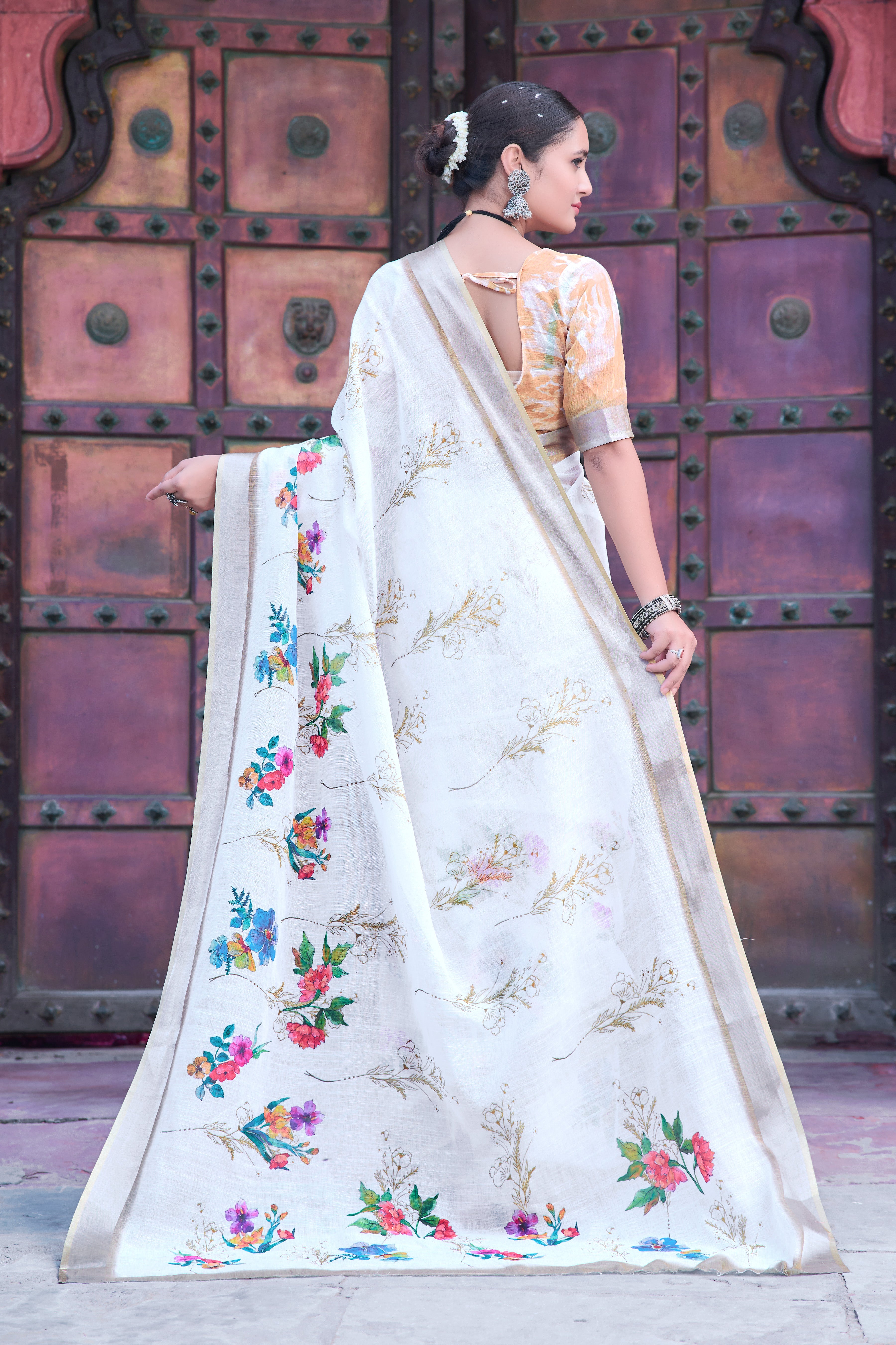 FANCY COTTON LINEN SAREE WITH SUPERB DIGITAL PRINT