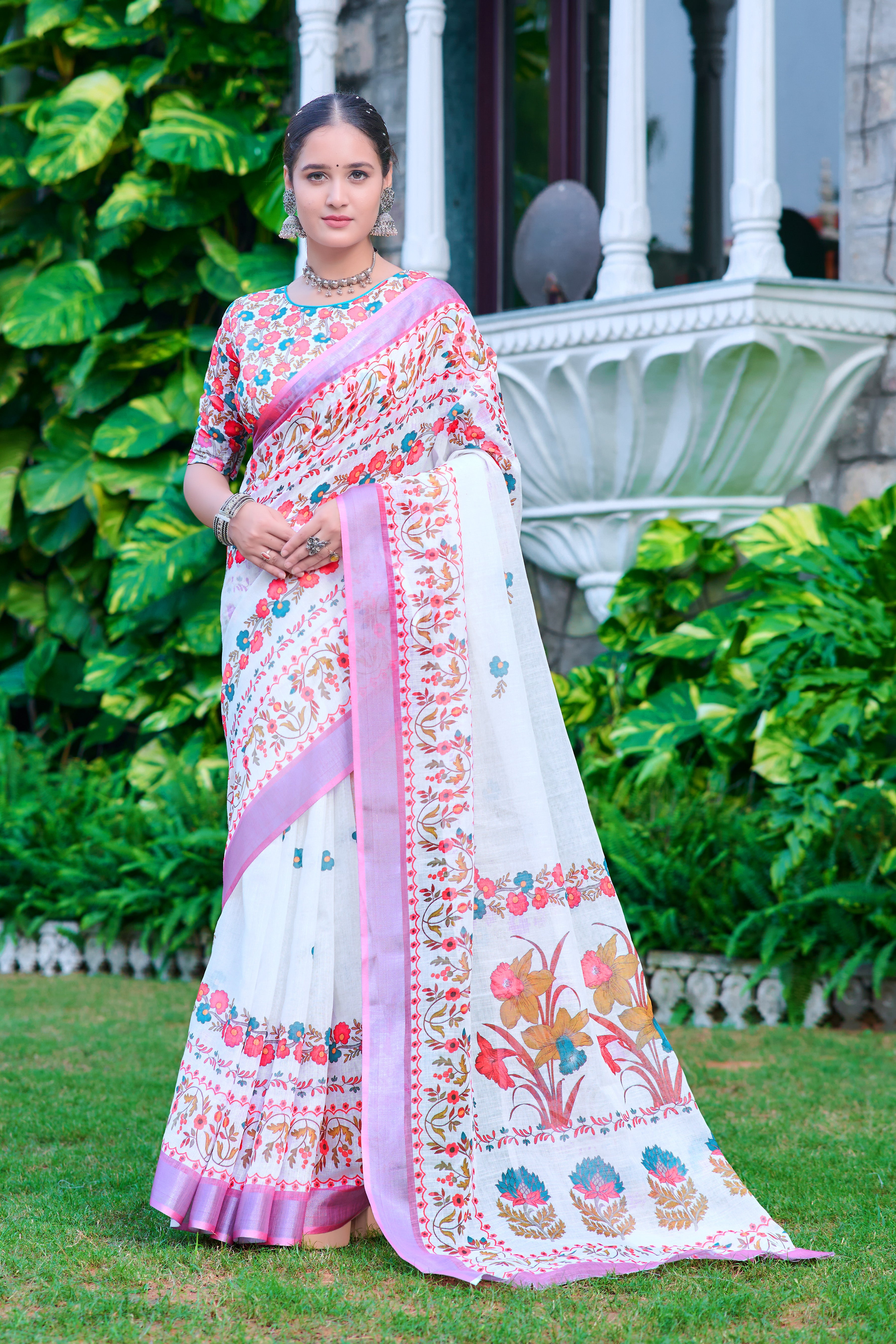 FANCY COTTON LINEN SAREE WITH SUPERB DIGITAL PRINT