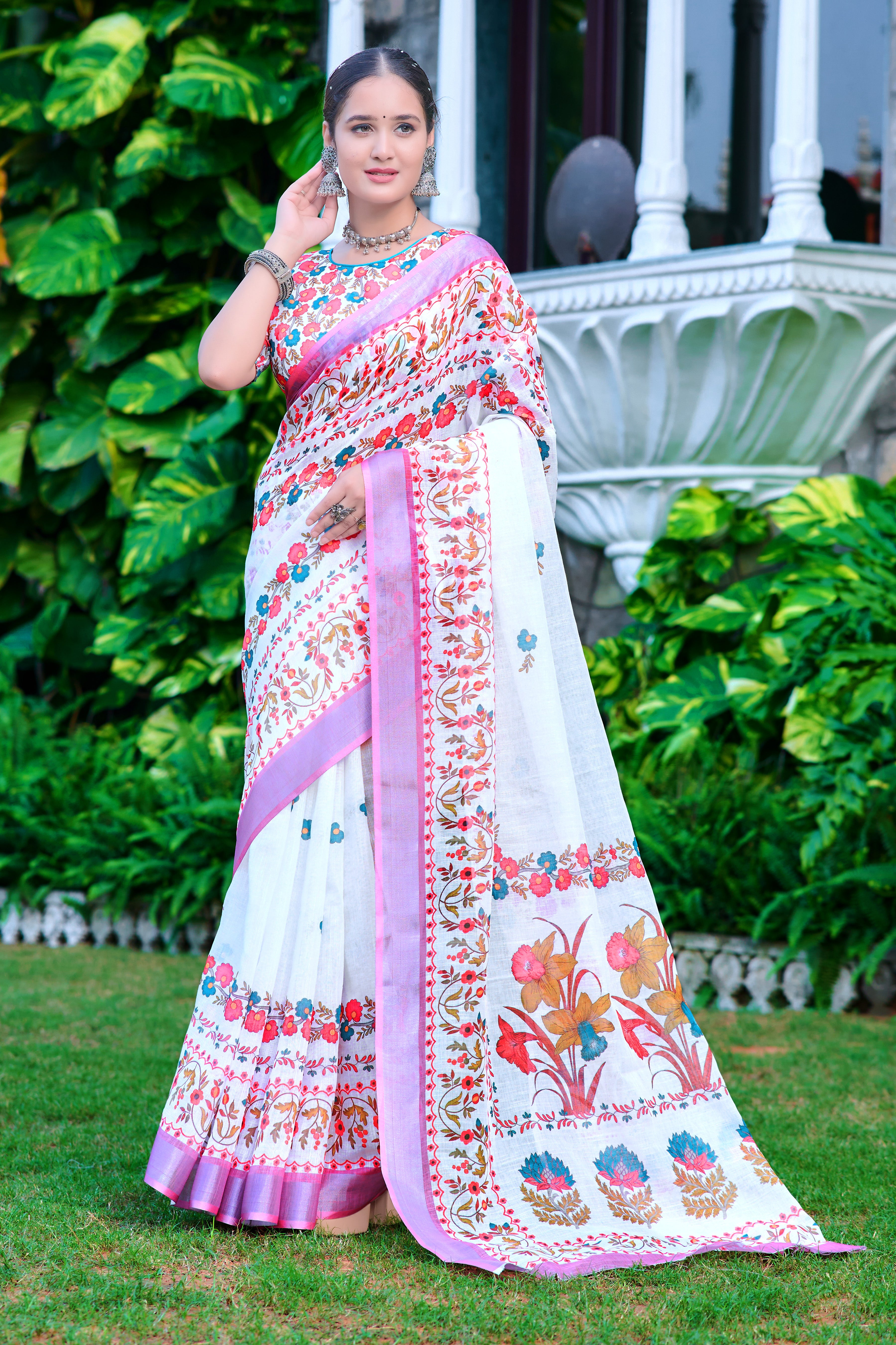 FANCY COTTON LINEN SAREE WITH SUPERB DIGITAL PRINT