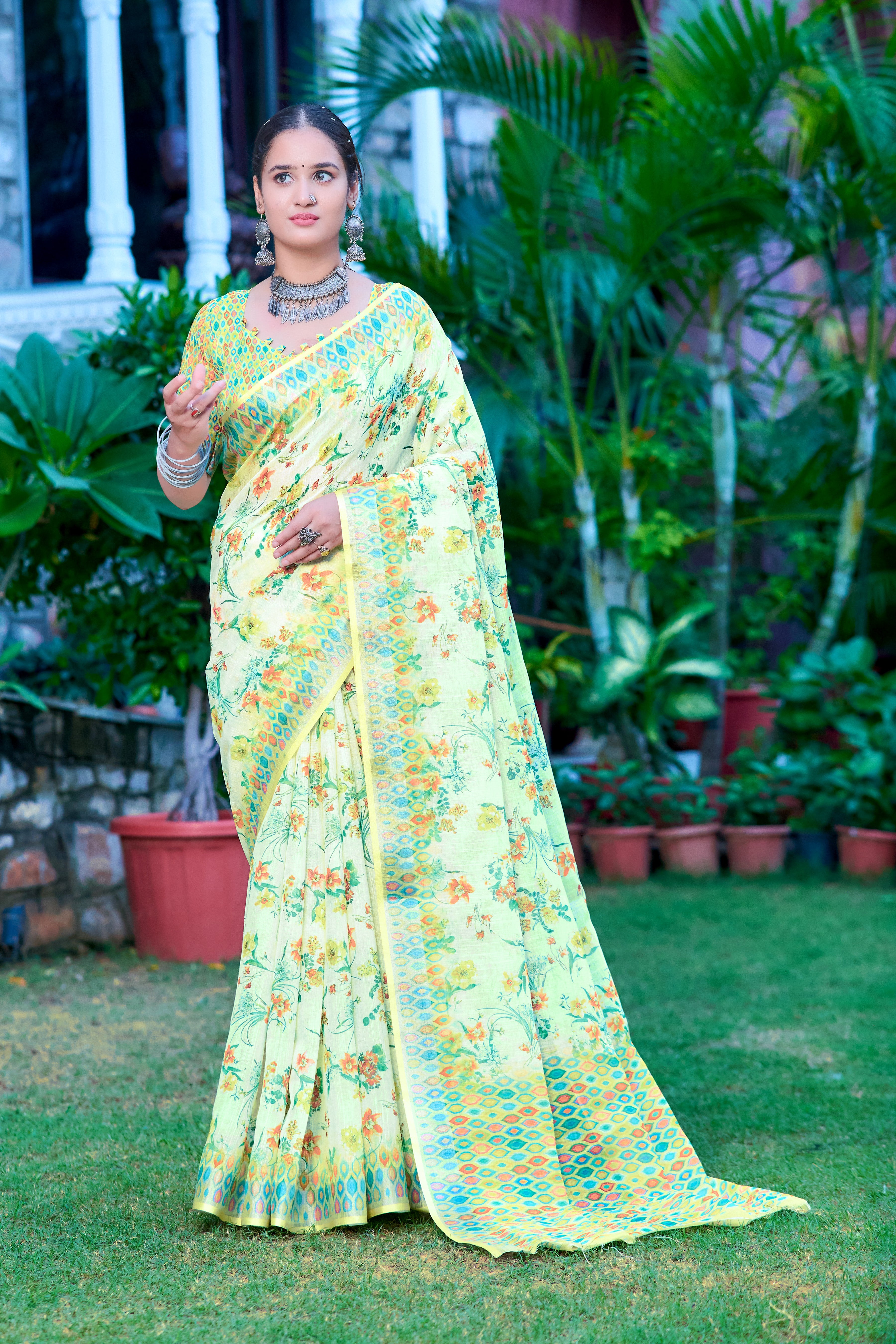 FANCY COTTON LINEN SAREE WITH SUPERB DIGITAL PRINT