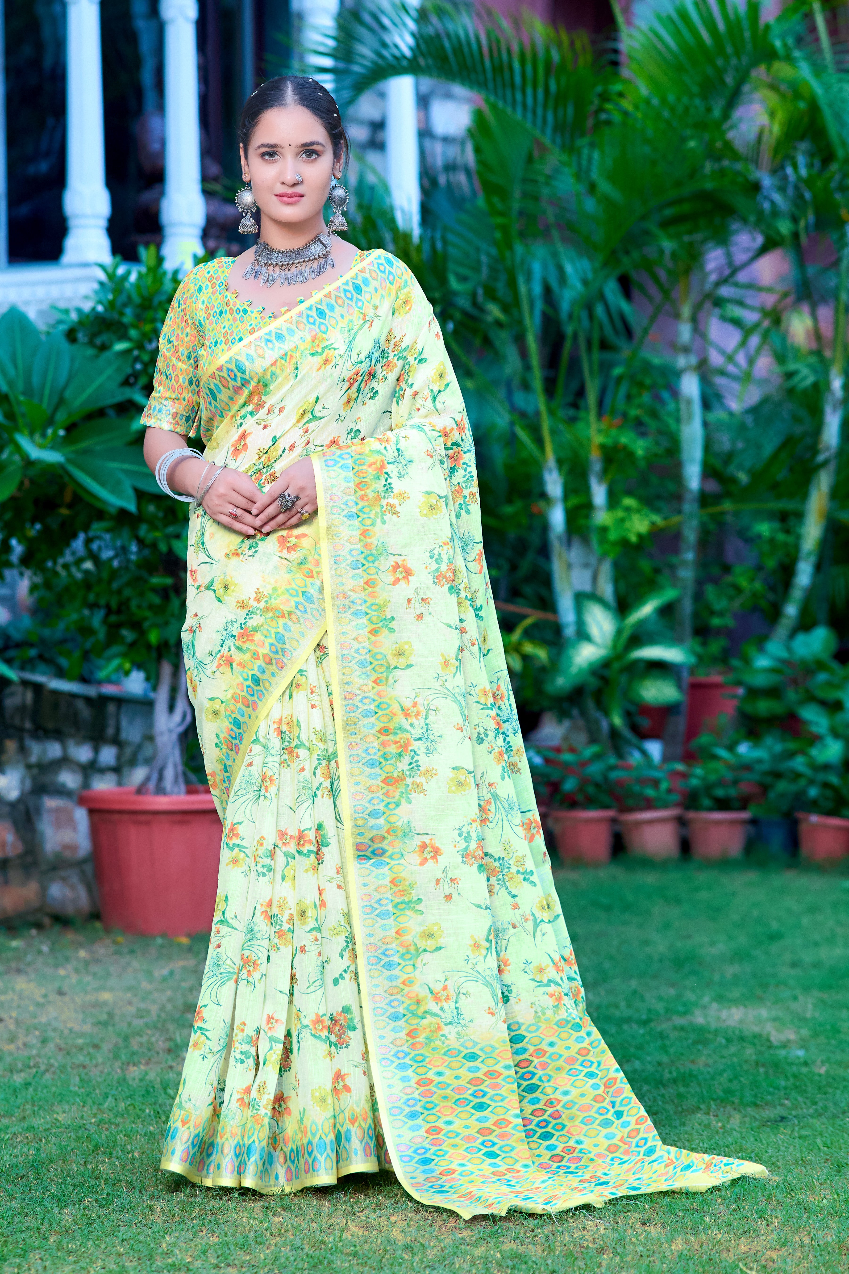 FANCY COTTON LINEN SAREE WITH SUPERB DIGITAL PRINT