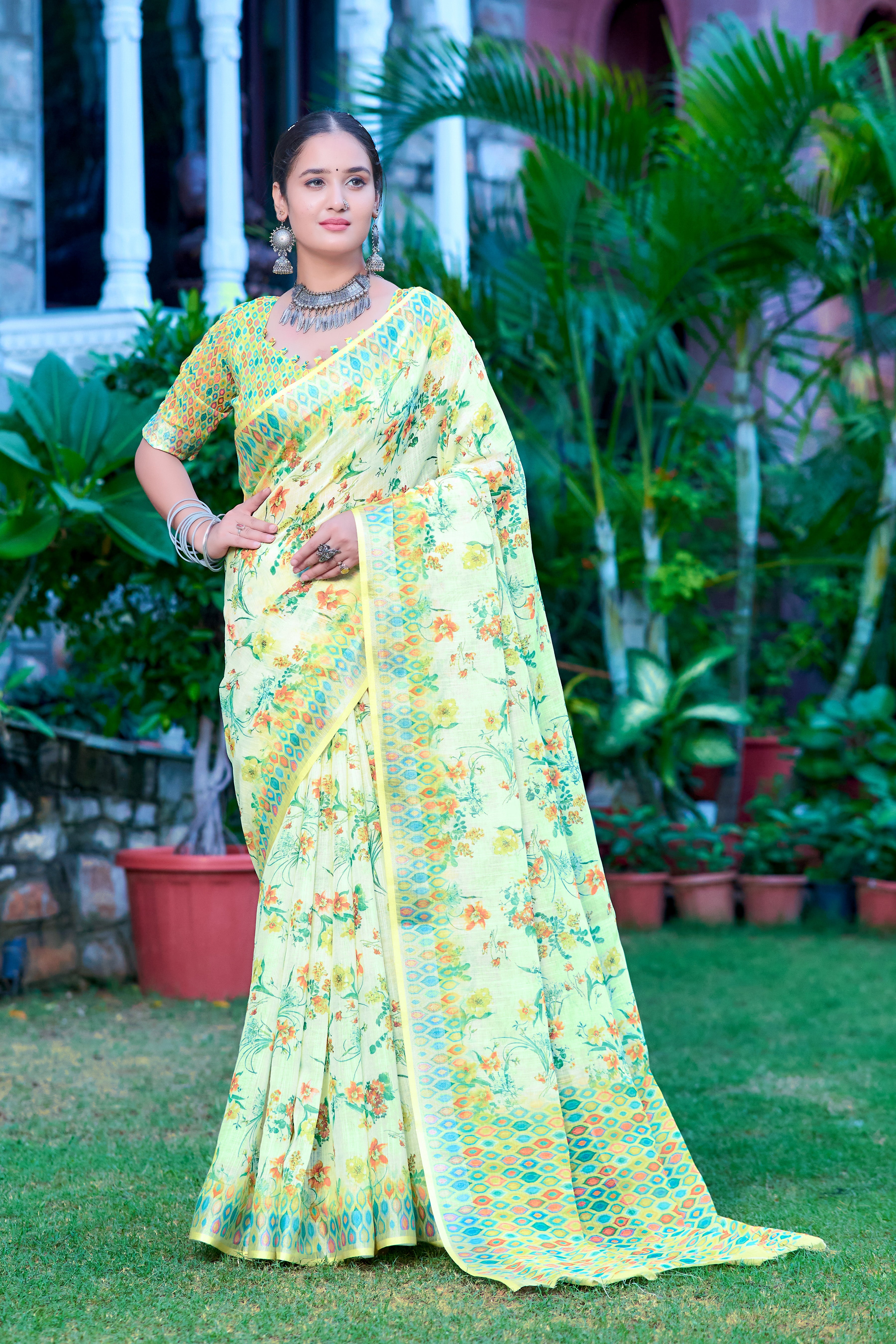 FANCY COTTON LINEN SAREE WITH SUPERB DIGITAL PRINT