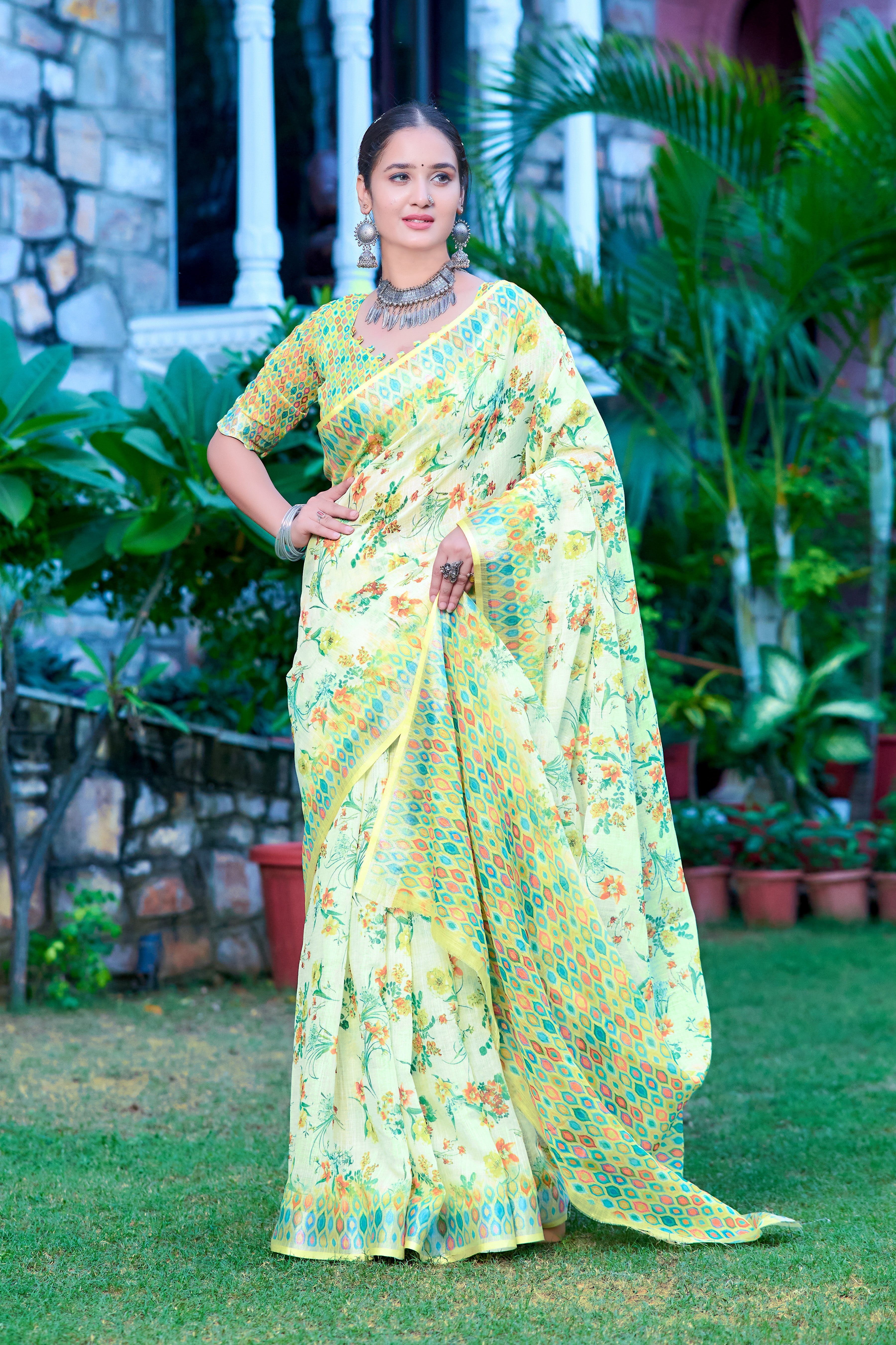 FANCY COTTON LINEN SAREE WITH SUPERB DIGITAL PRINT