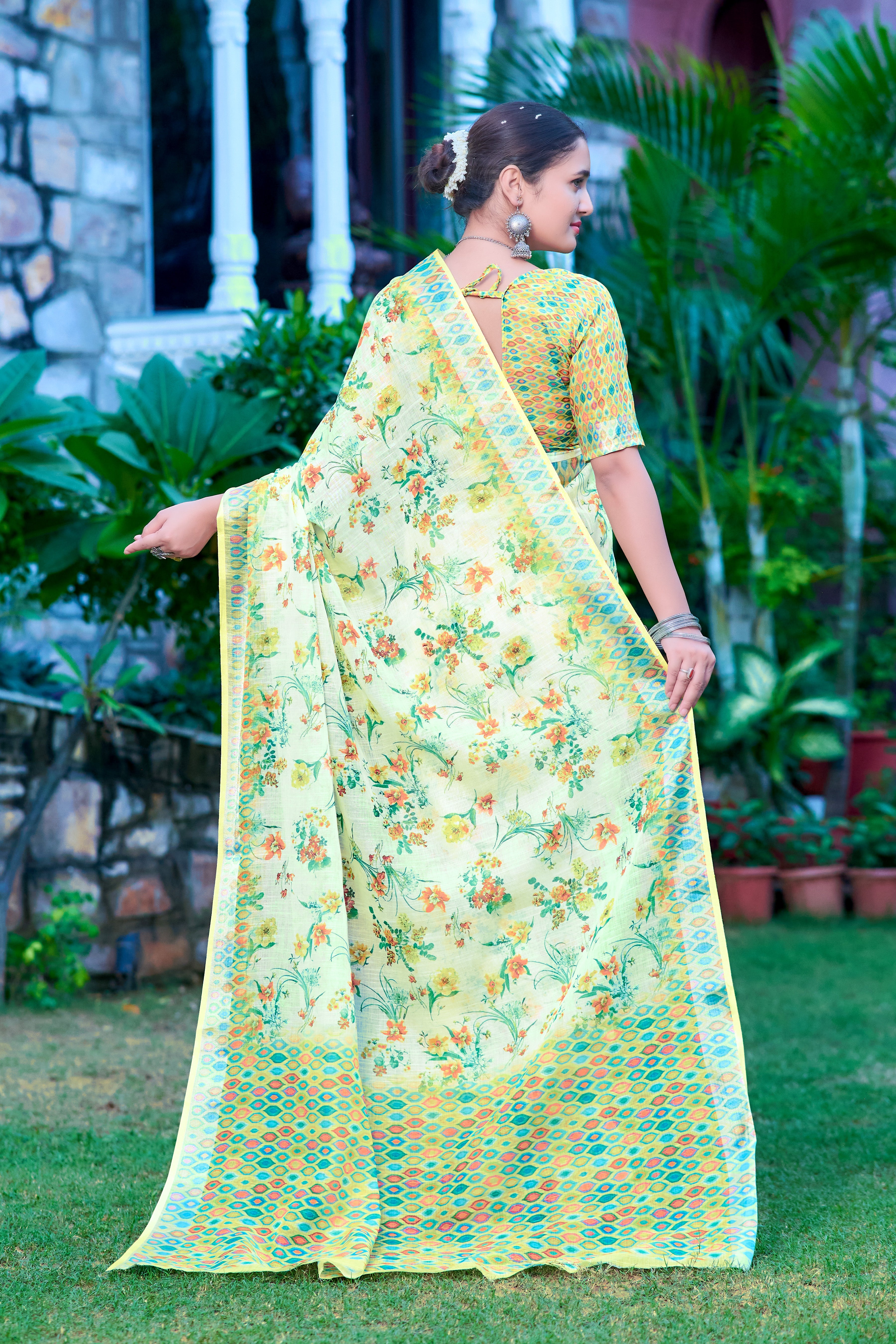 FANCY COTTON LINEN SAREE WITH SUPERB DIGITAL PRINT