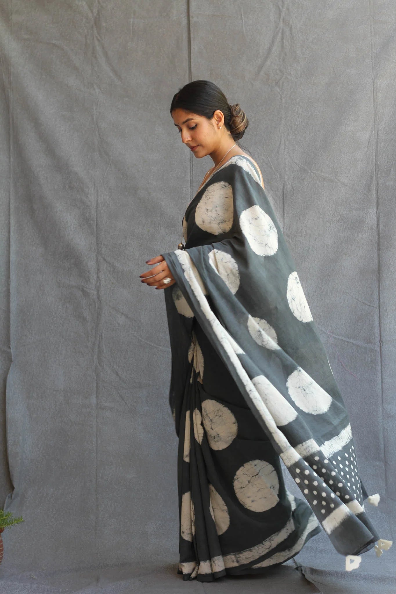 Steel Grey Polka Digital Print Saree